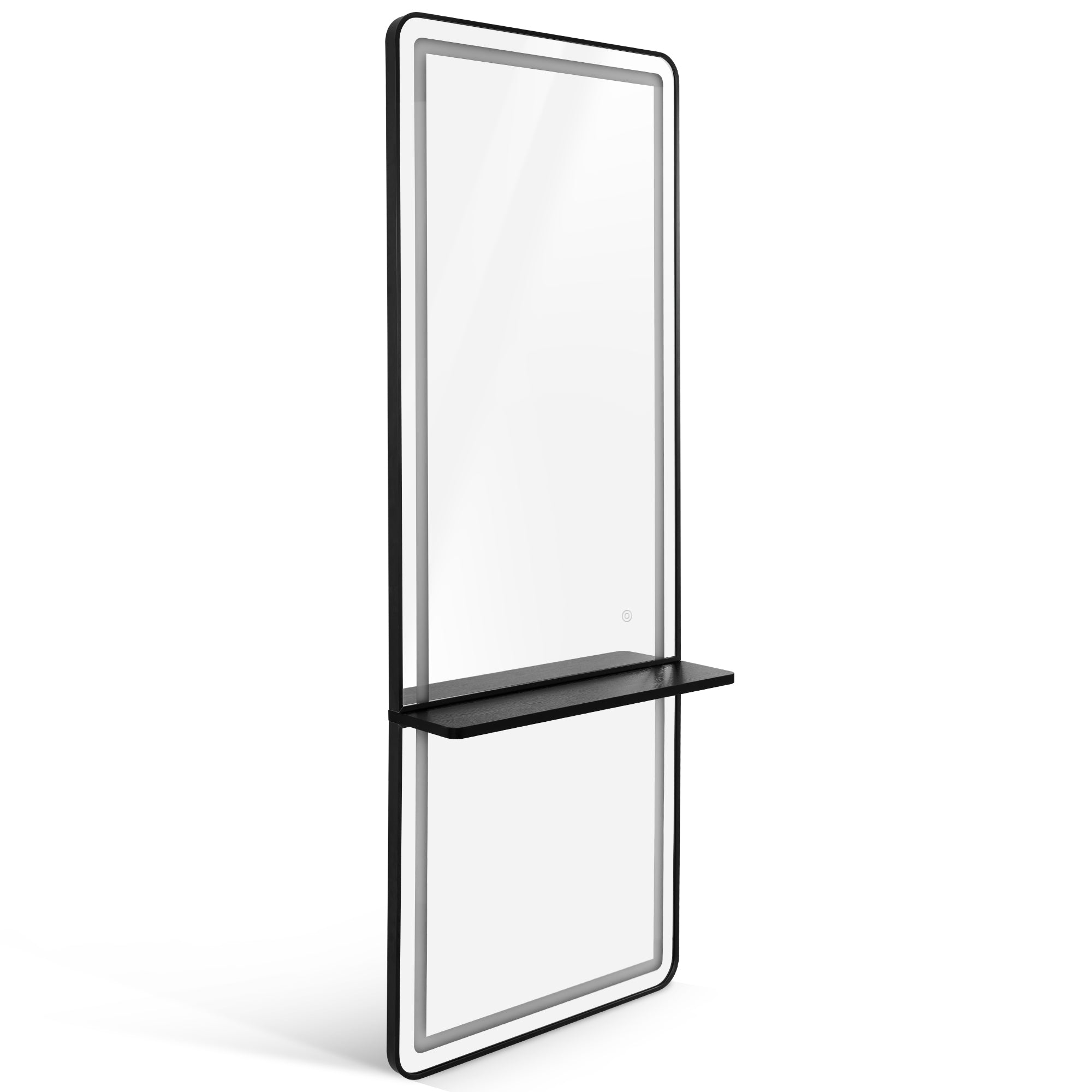 M MCombo Wall Mirror with Lighting, Full-Length Mirror with Aluminum Frame, Large Mirror with Shelf, Touch Switch, 3 Light Colors, Dimmable, 17x65x177 cm, J6271
