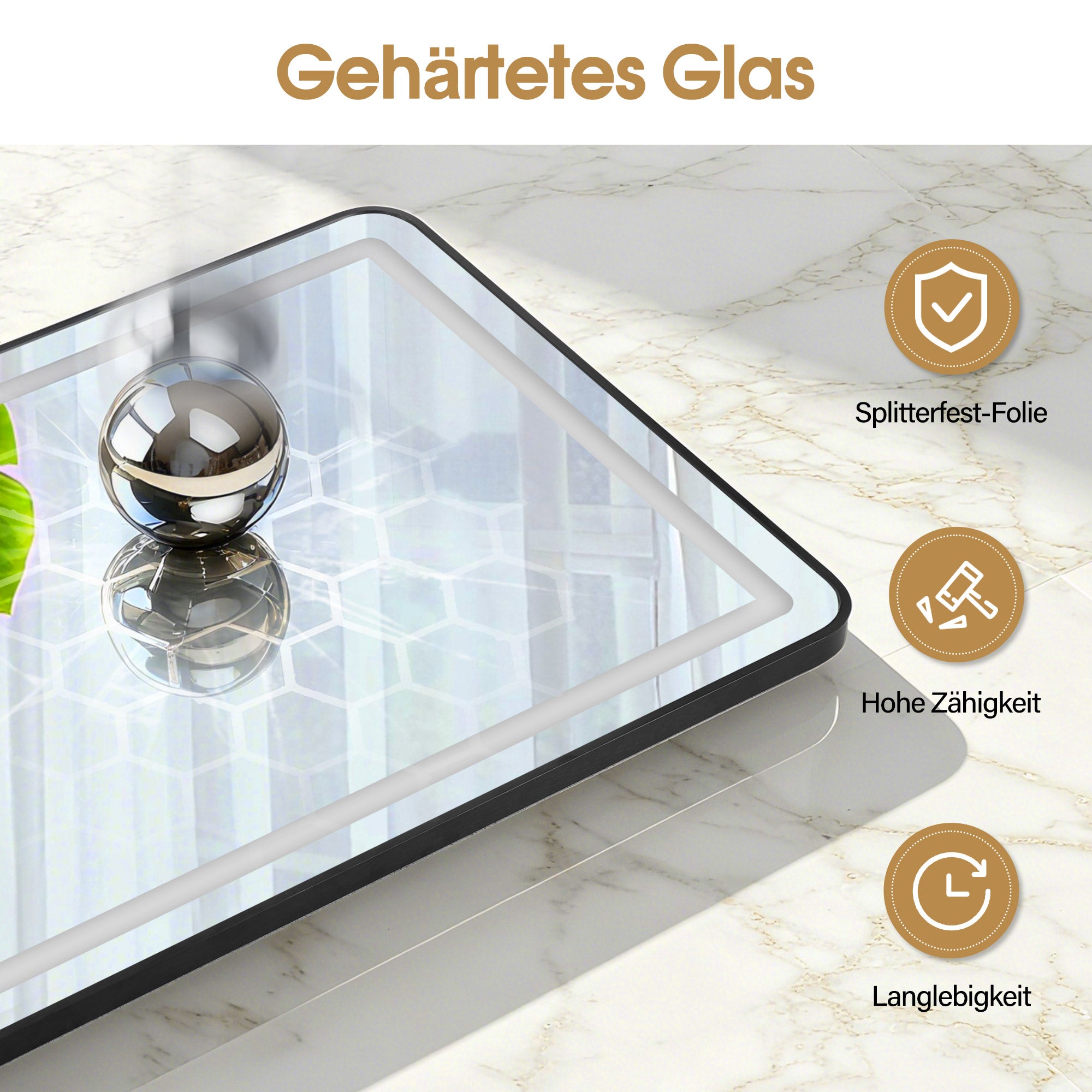 M MCombo Wall Mirror with Lighting, Full-Length Mirror with Aluminum Frame, Large Mirror with Shelf, Touch Switch, 3 Light Colors, Dimmable, 17x65x177 cm, J6271