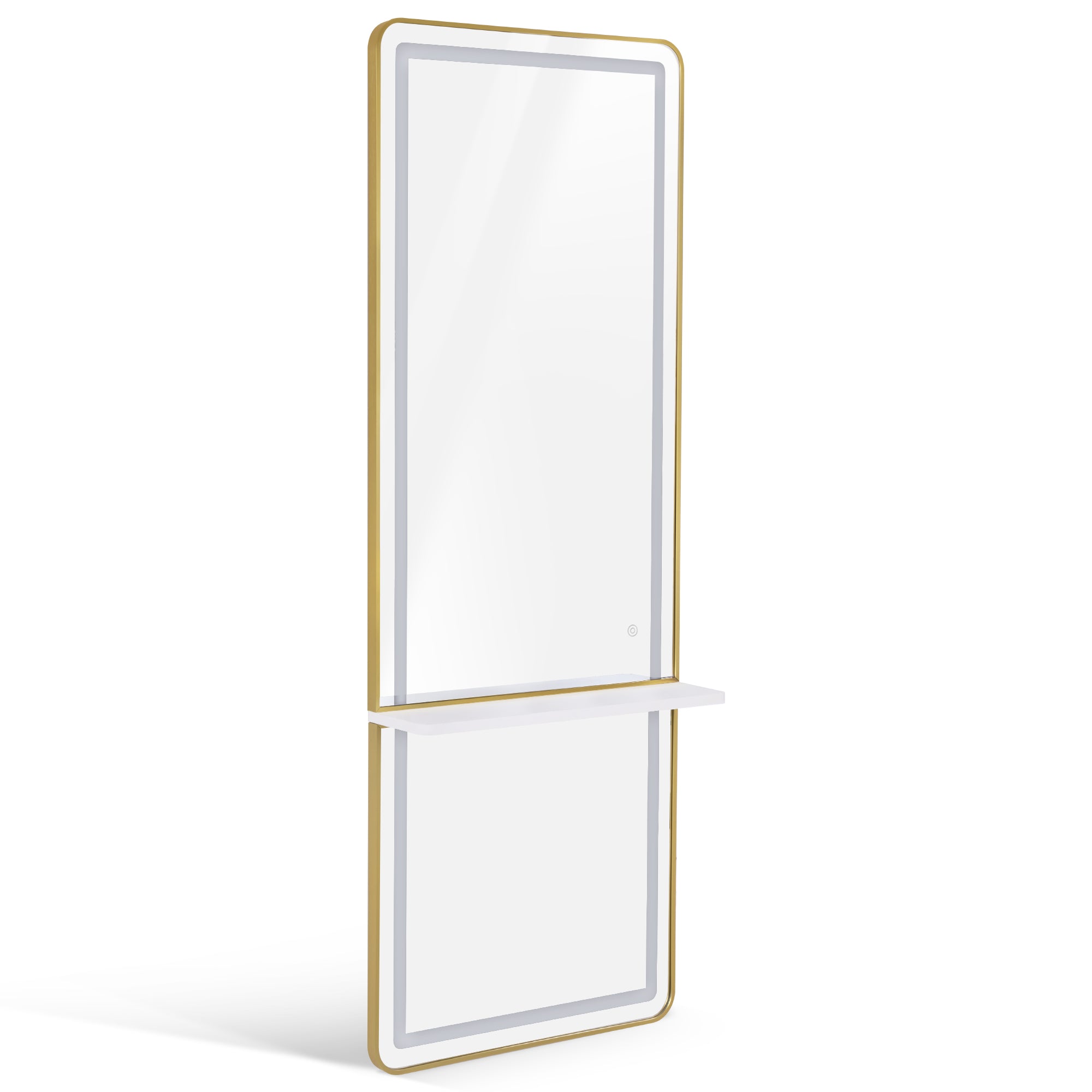 M MCombo Wall Mirror with Lighting, Full-Length Mirror with Aluminum Frame, Large Mirror with Shelf, Touch Switch, 3 Light Colors, Dimmable, 17x65x177 cm, J6271