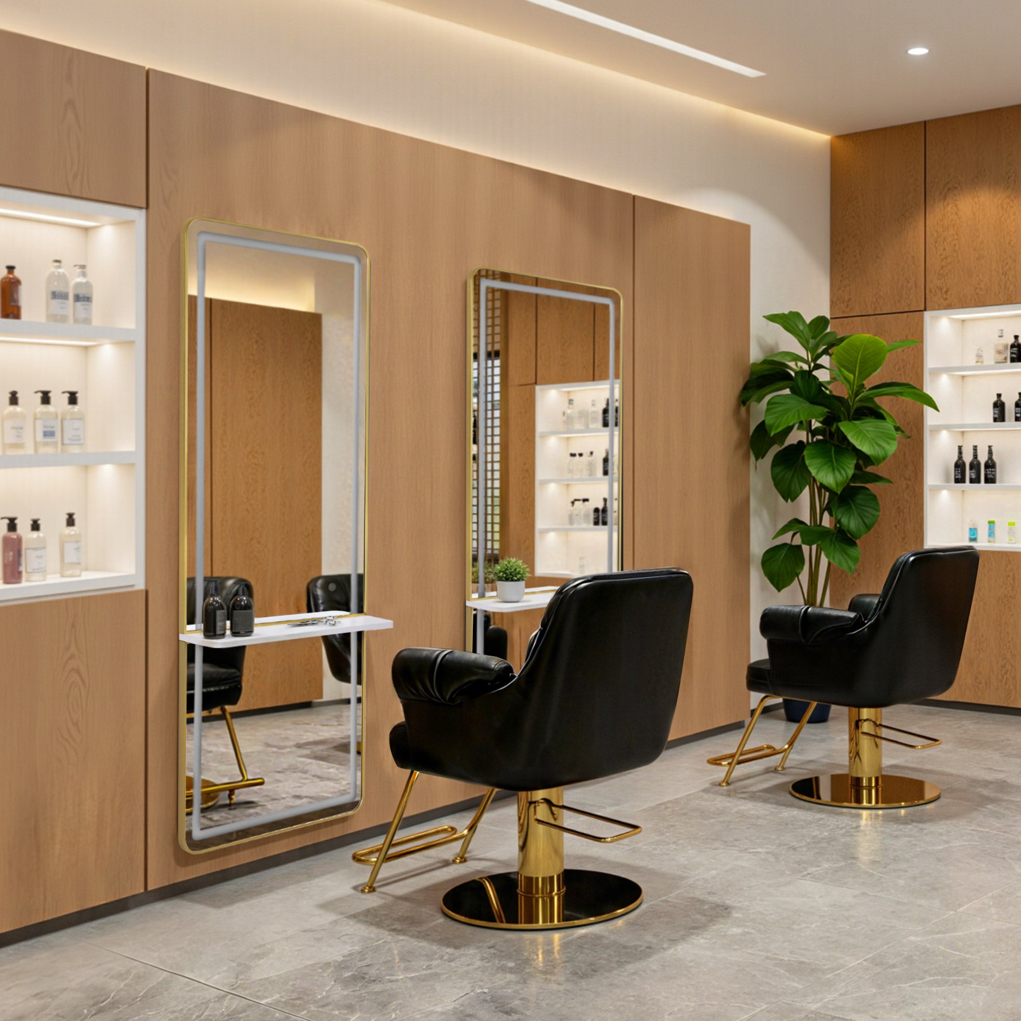 M MCombo Wall Mirror with Lighting, Full-Length Mirror with Aluminum Frame, Large Mirror with Shelf, Touch Switch, 3 Light Colors, Dimmable, 17x65x177 cm, J6271