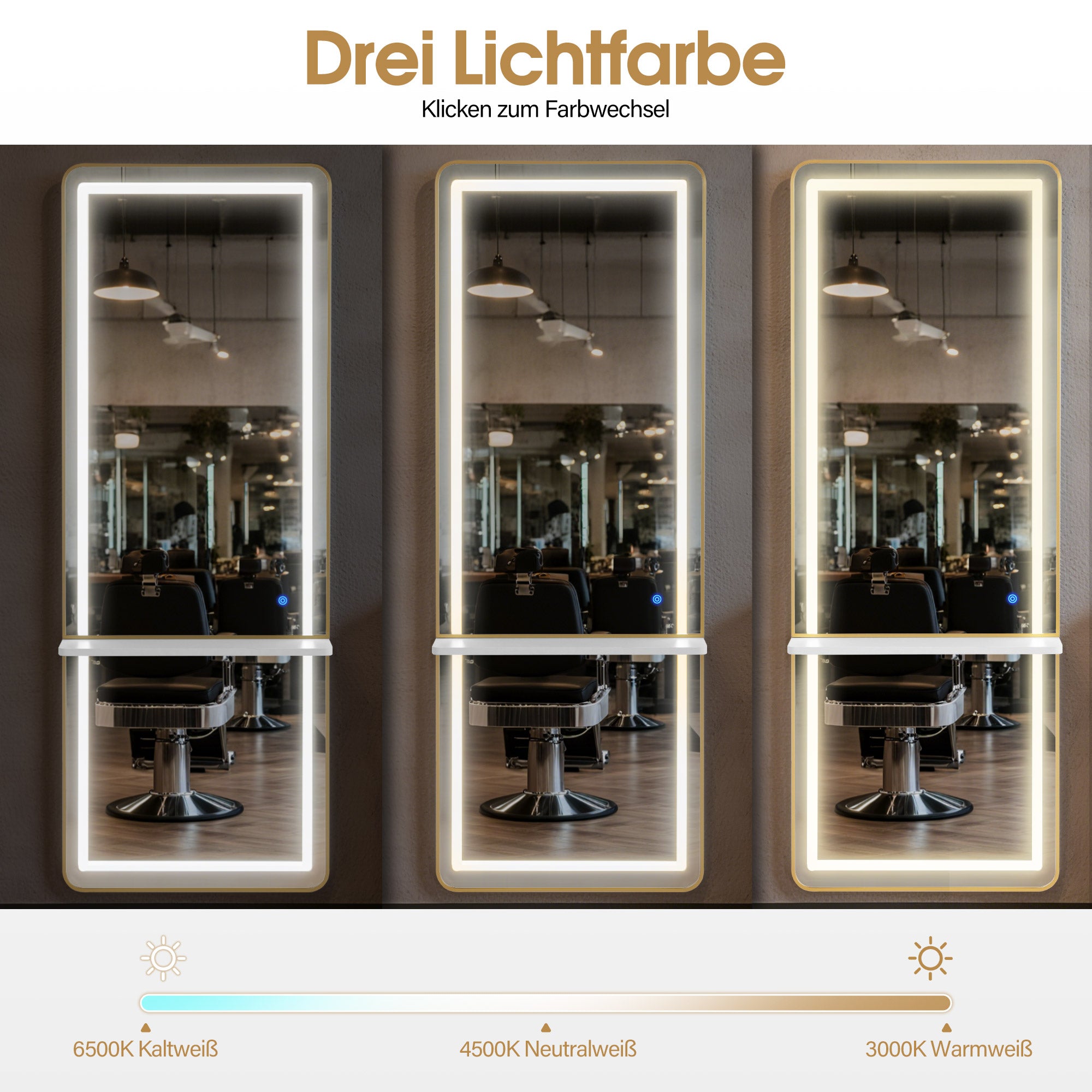 M MCombo Wall Mirror with Lighting, Full-Length Mirror with Aluminum Frame, Large Mirror with Shelf, Touch Switch, 3 Light Colors, Dimmable, 17x65x177 cm, J6271