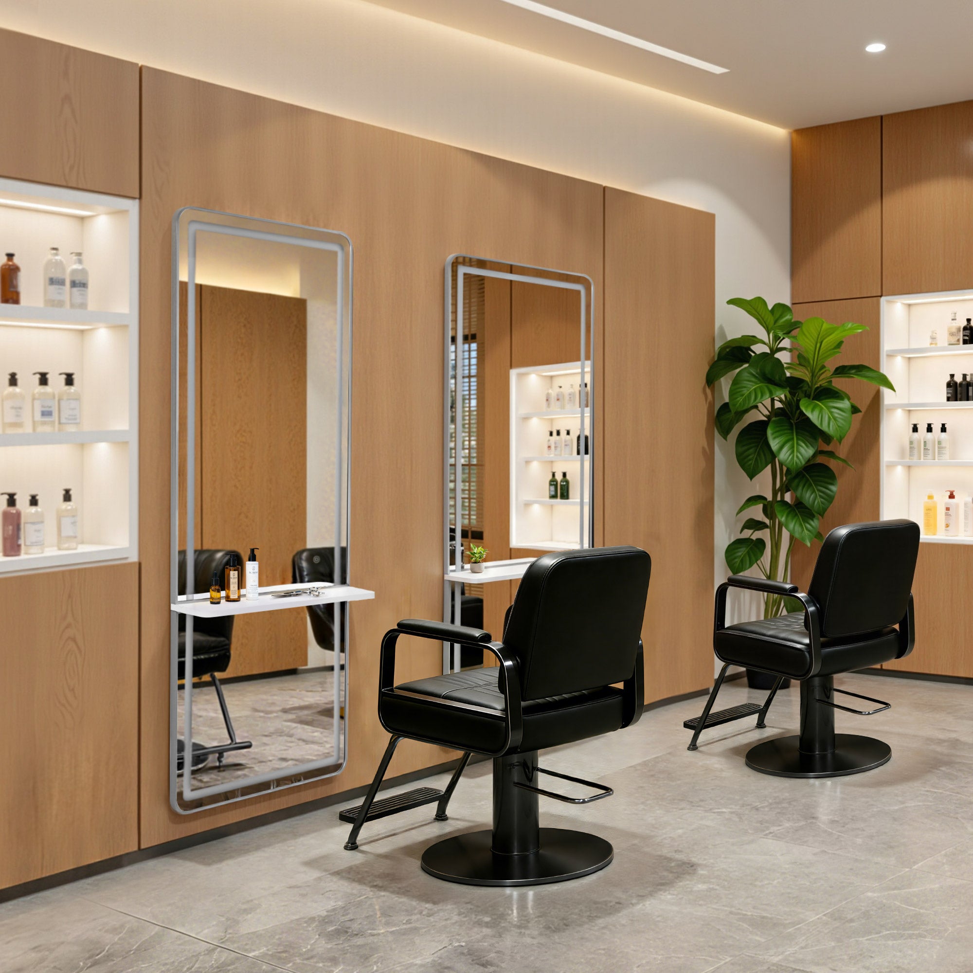 Miroir mural M MCombo avec éclairage intégré, miroir pleine longueur avec cadre en aluminium, grand miroir avec étagère, interrupteur tactile, 3 couleurs de lumière, intensité variable, 17 x 65 x 177 cm, J6271