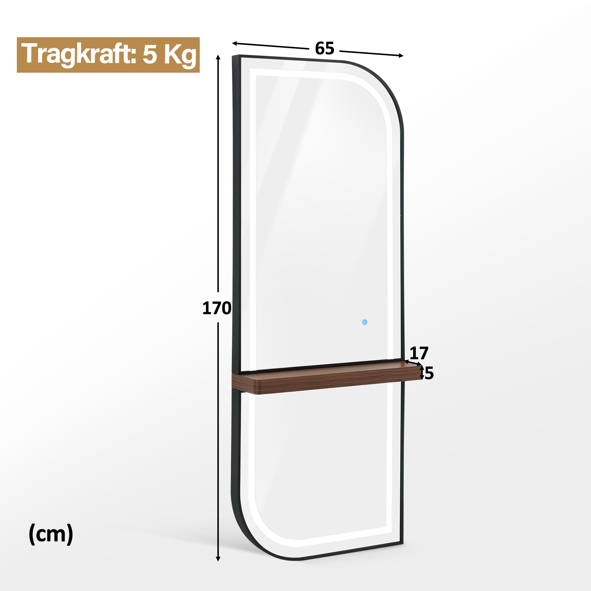 M MCombo Wandspiegel mit Beleuchtung, Ganzkörperspiegel mit Aluminiumrahmen, Großer Spiegel mit Ablage, Touch-Schalter, 3 Lichtfarben Dimmbar, J6298