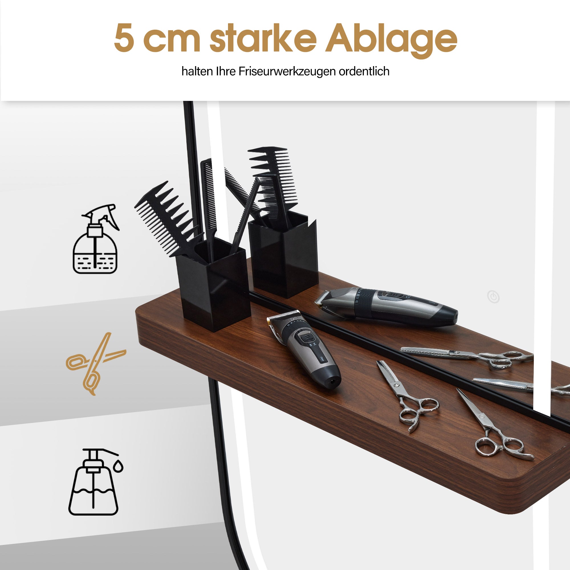 M MCombo Wandspiegel mit Beleuchtung, Ganzkörperspiegel mit Aluminiumrahmen, Großer Spiegel mit Ablage, Touch-Schalter, 3 Lichtfarben Dimmbar, J6298