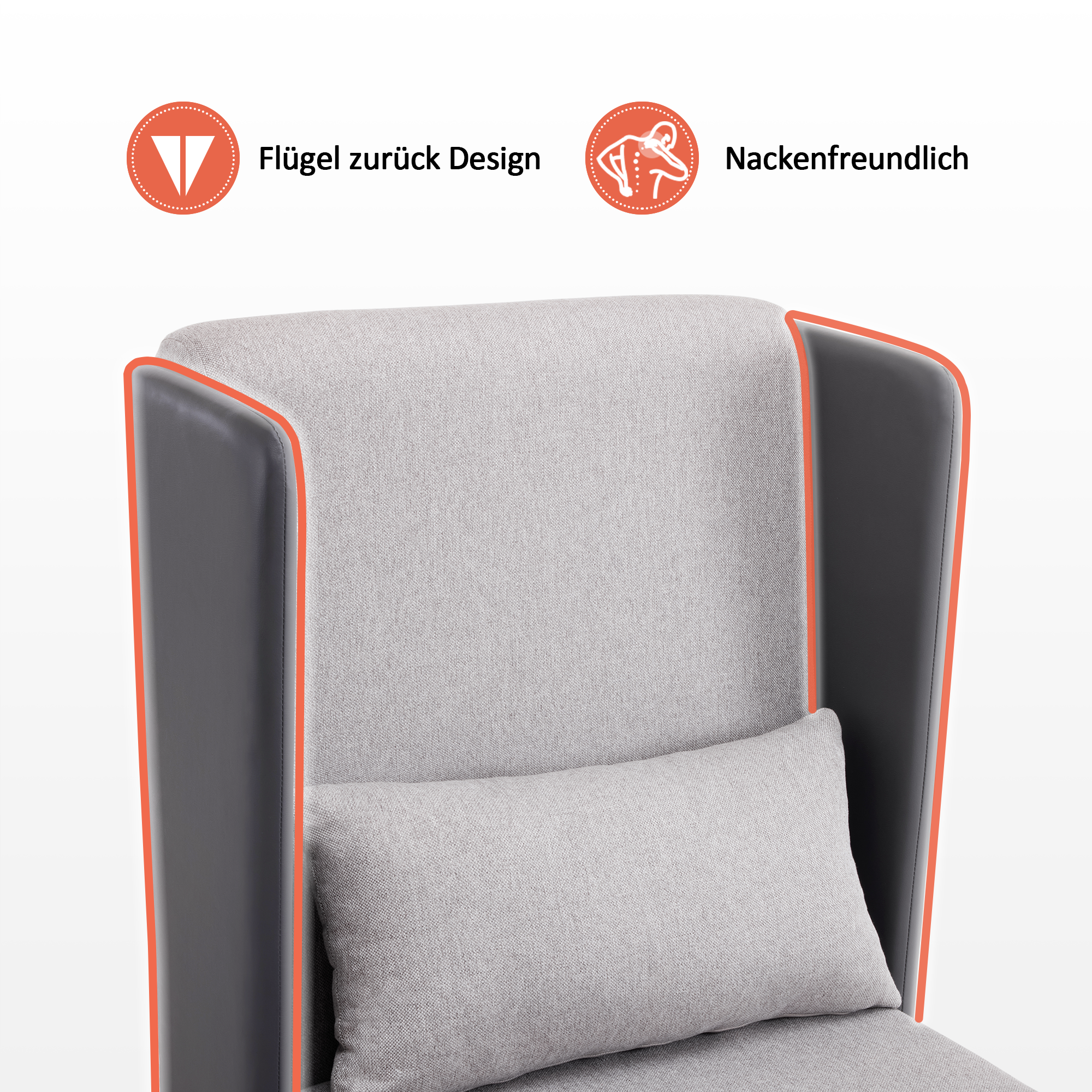 M MCombo Wingback Chair with Footstool, Upholstered Recliner Chair for Living Room, Comfortable Reading Chair, TV Chair with Wingback, Modern Lounge Chair, Fabric/Faux Leather 4707 (Gray)