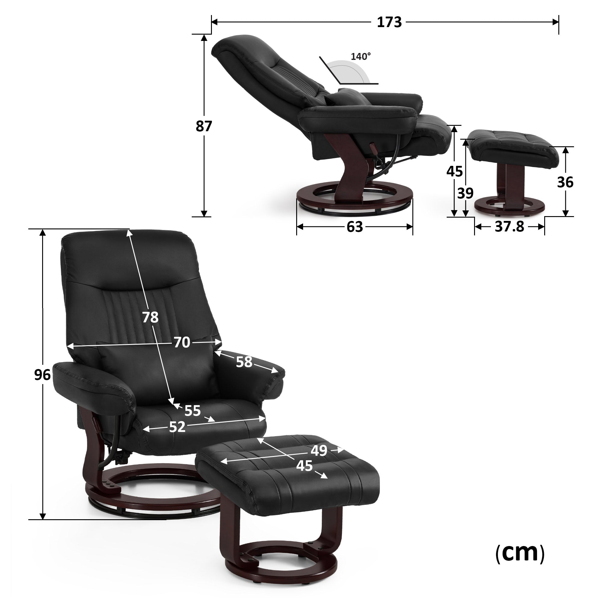 Fauteuil inclinable M MCombo avec fonction inclinable, fauteuil de lecture, fauteuil TV pivotant à 360° avec repose-pieds, coussin et poche latérale, capacité de charge jusqu'à 120 kg, fauteuil TV pour salon, 9035