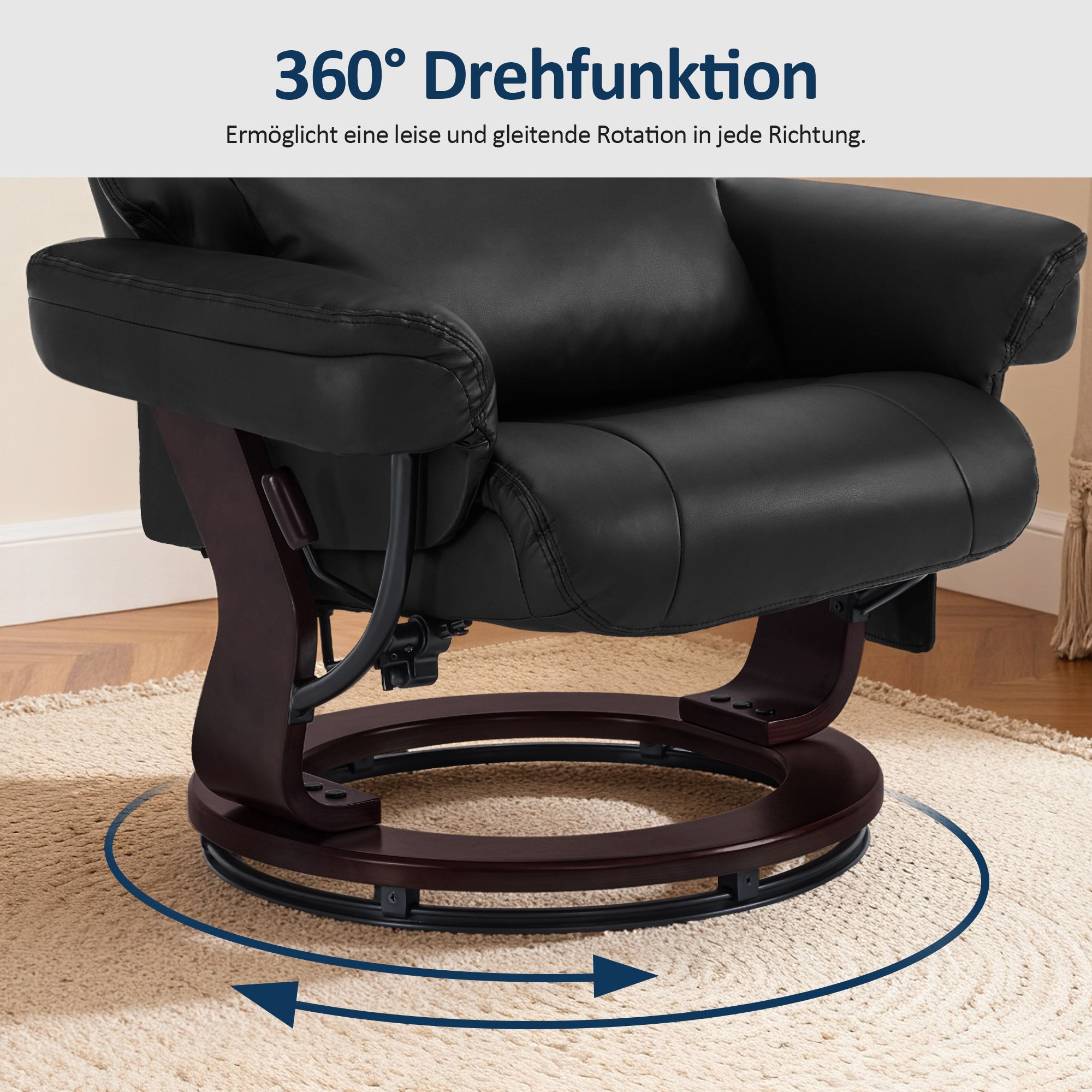 Fauteuil inclinable M MCombo avec fonction inclinable, fauteuil de lecture, fauteuil TV pivotant à 360° avec repose-pieds, coussin et poche latérale, capacité de charge jusqu'à 120 kg, fauteuil TV pour salon, 9035