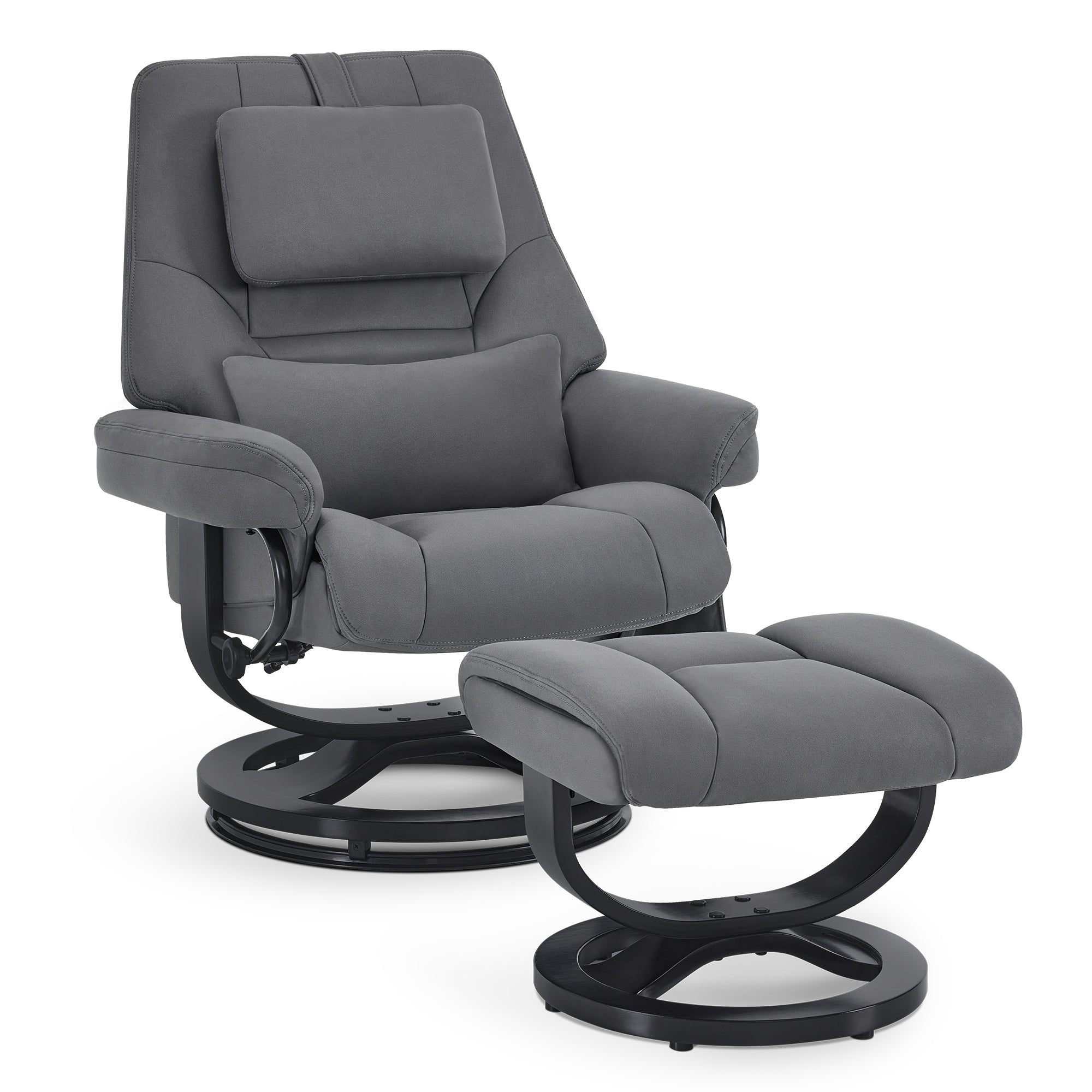 M MCombo Relaxsessel mit Liegefunktion, Lesesessel, 360° Drehbarer Fernsehsessel mit Hocker, mit Verstellbares Kopfkissen, Lendenkissen & Seitentasche, TV-Sessel für Wohnzimmer, 9046