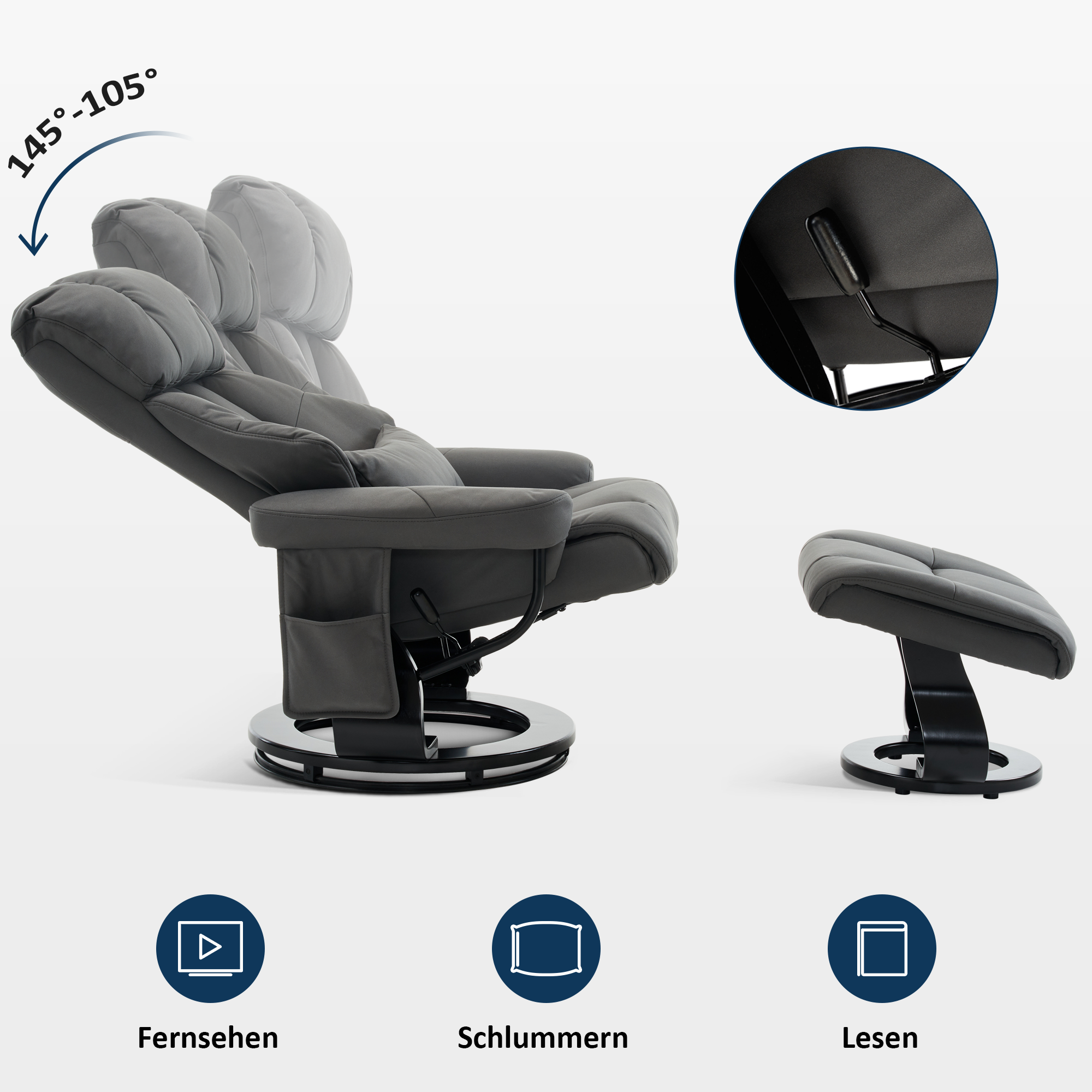M MCombo Relaxing Chair with Stool, 360° Rotating TV Chair with Reclining Function, Load Capacity up to 120 kg, Modern Recliner Chair for the Living Room, 9066