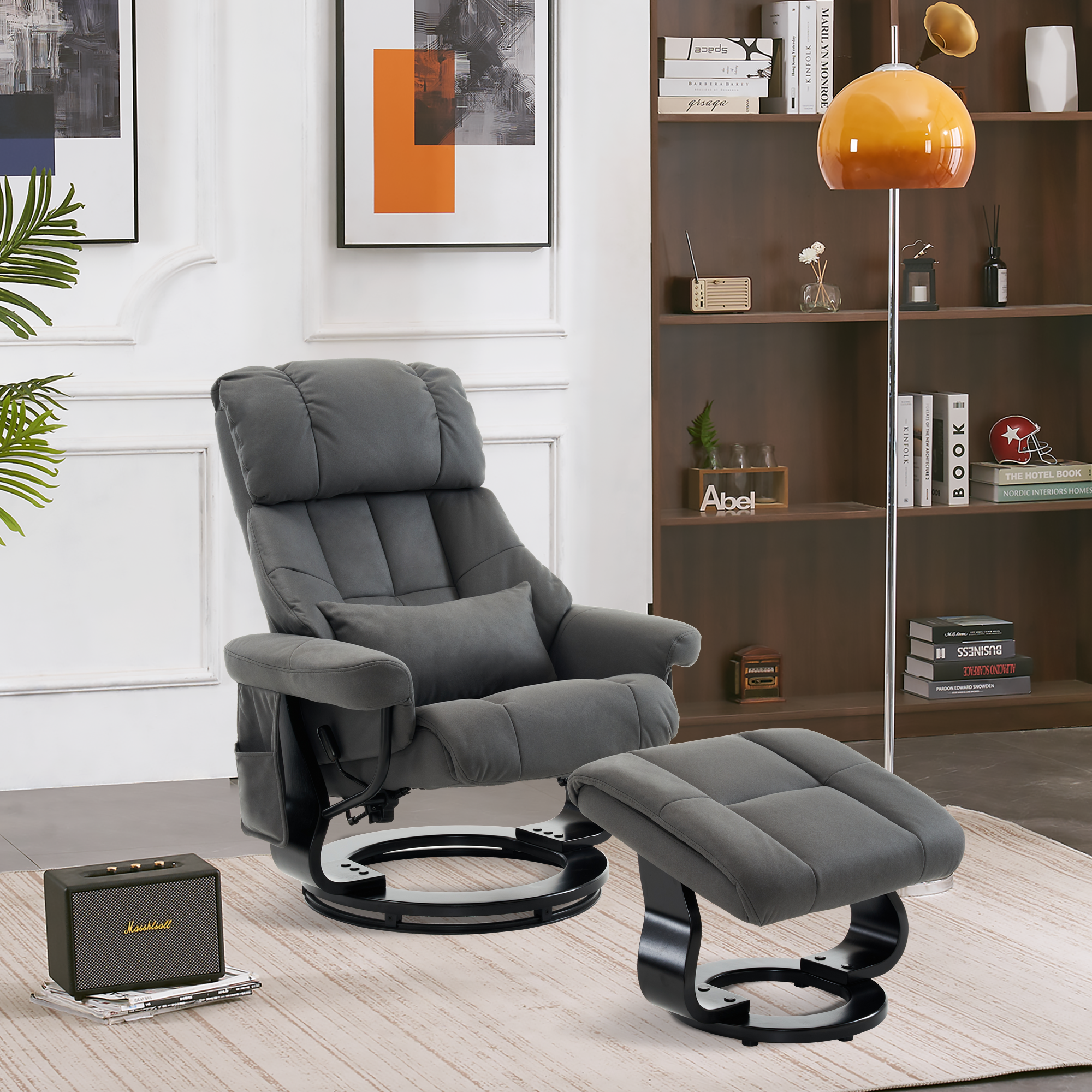 M MCombo Relaxing Chair with Stool, 360° Rotating TV Chair with Reclining Function, Load Capacity up to 120 kg, Modern Recliner Chair for the Living Room, 9066