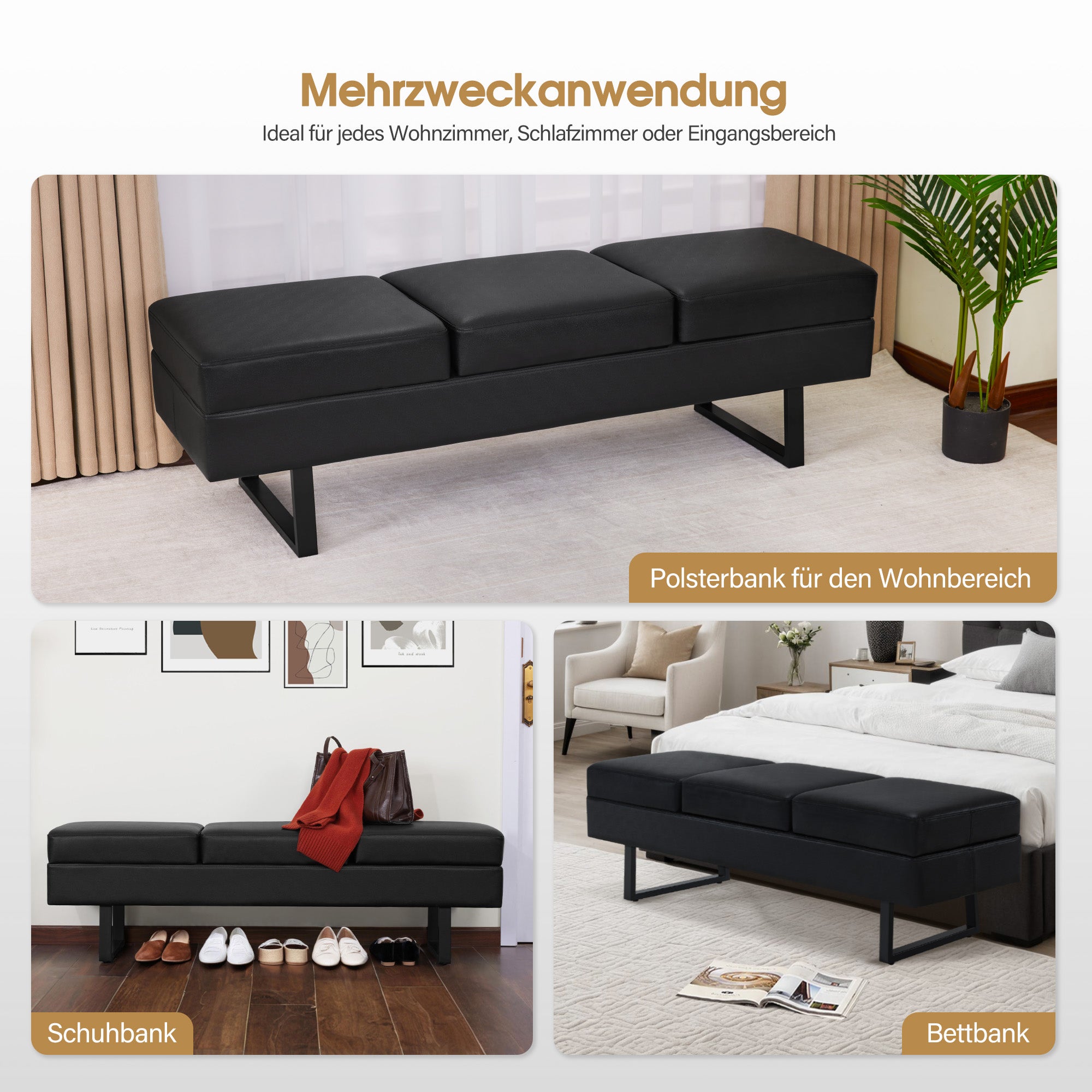 M MCombo 3-seater bench, waiting bench, upholstered bench bedroom, bed bench for living room, shoe bench hallway bench, W513