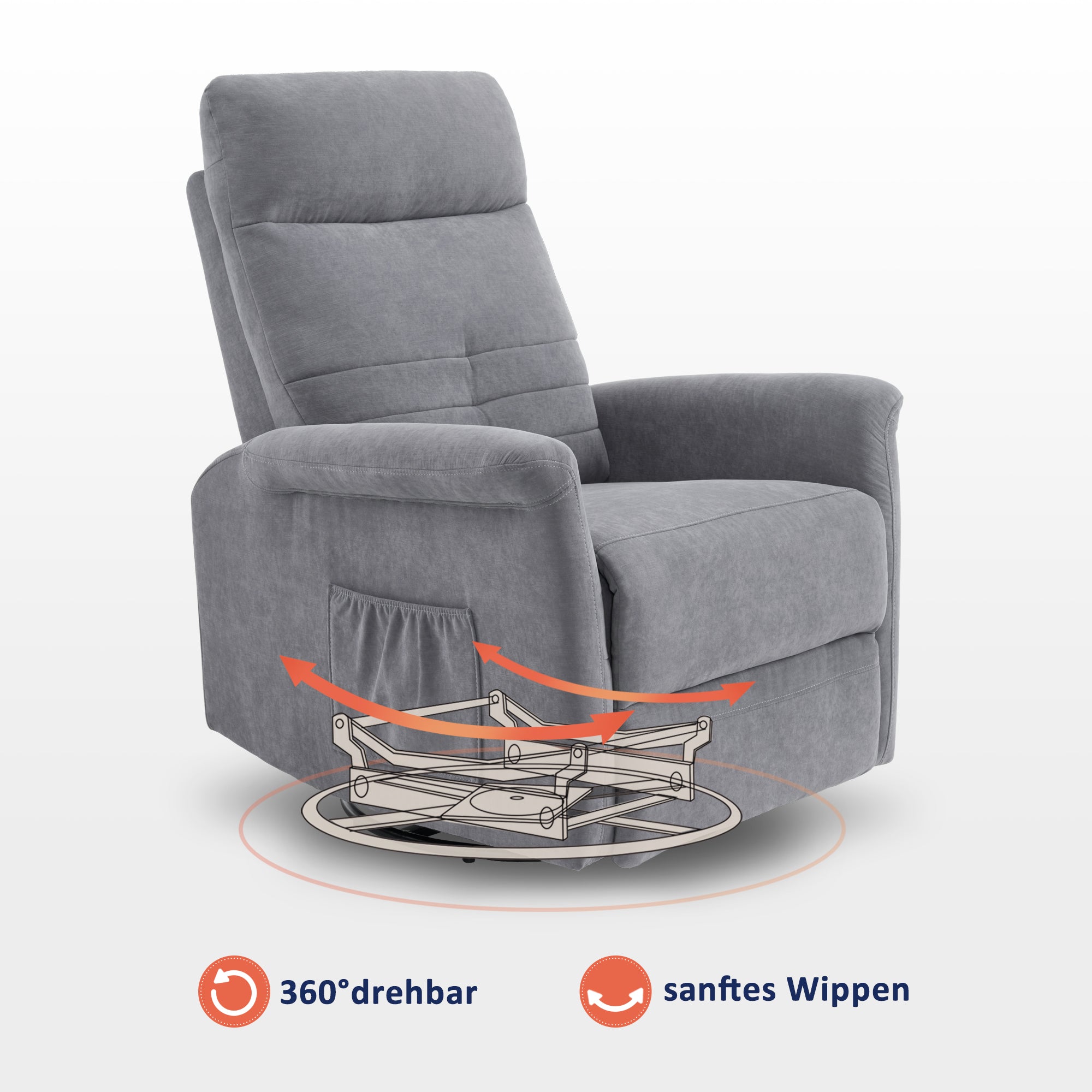M MCombo Relaxsessel Fernsehsessel mit Liegefunktion Manuell, TV Sessel mit Wippfunktion & Drehfunktion, 360° Drehbar, Wohnzimmer, Schlafzimmer, 7011
