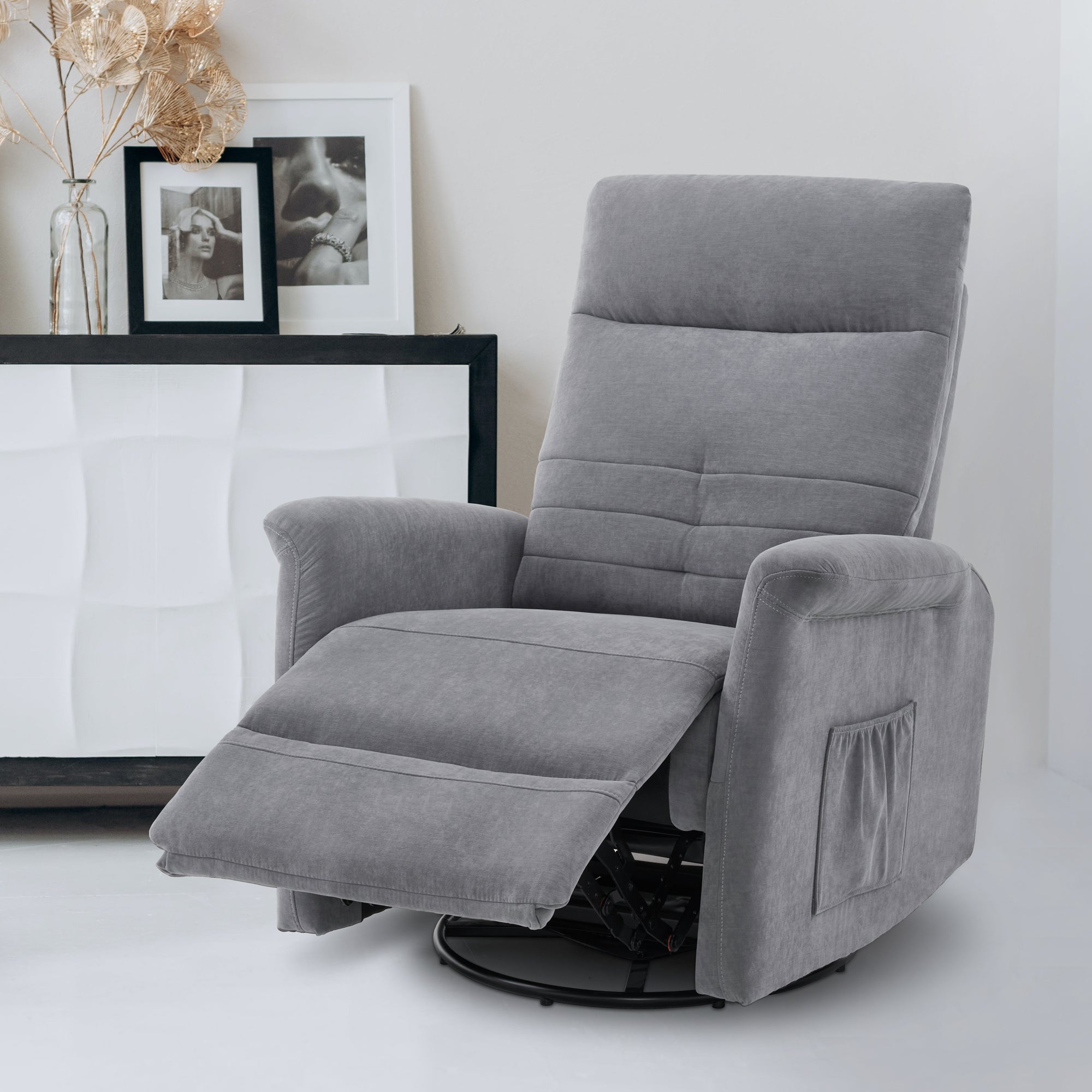 M MCombo Relaxsessel Fernsehsessel mit Liegefunktion Manuell, TV Sessel mit Wippfunktion & Drehfunktion, 360° Drehbar, Wohnzimmer, Schlafzimmer, 7011