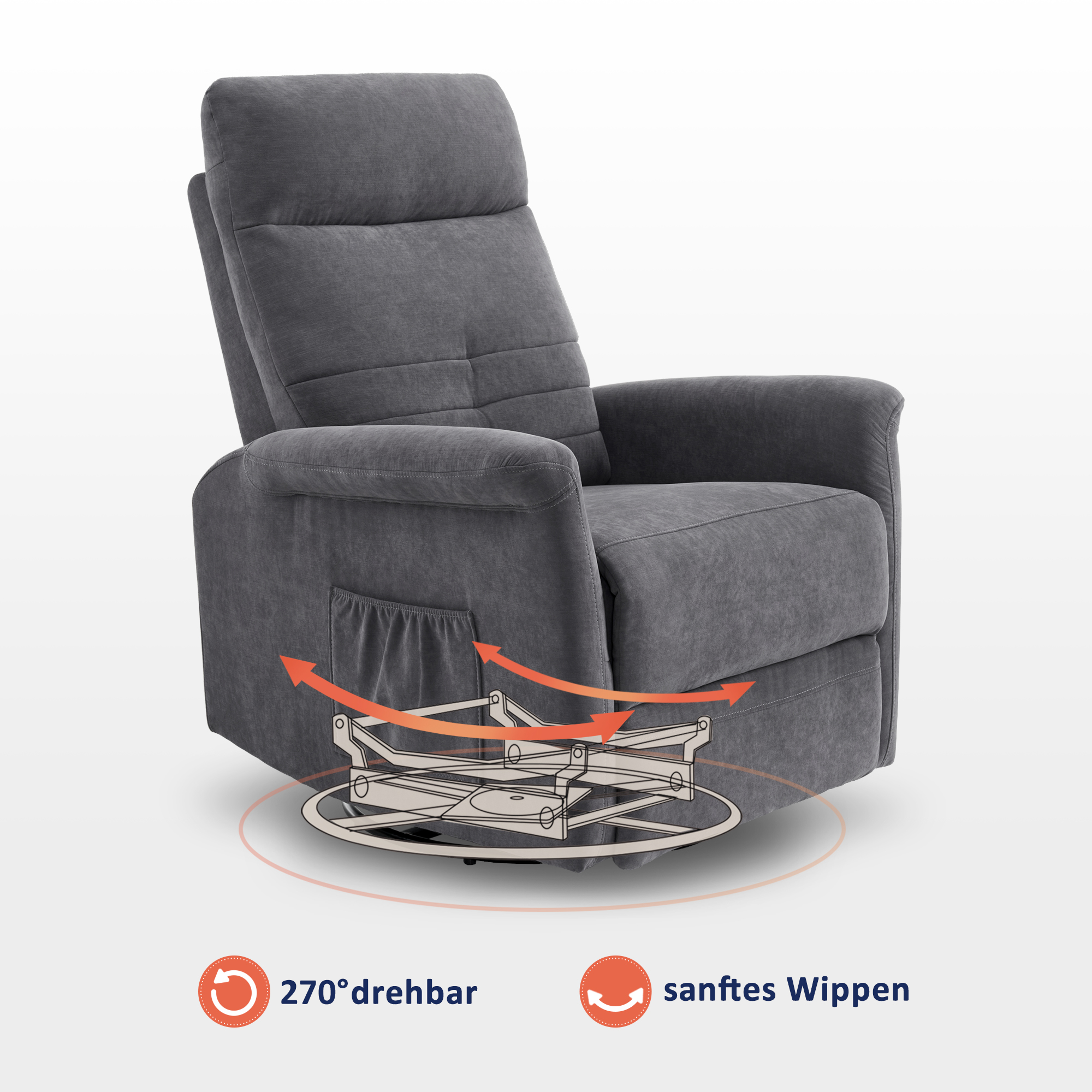 M MCombo Relaxsessel Fernsehsessel mit Liegefunktion Manuell, Massagesessel mit Wärmefunktion, TV Sessel mit Wippfunktion & Drehfunktion, 270° Drehbar, Wohnzimmer Schlafzimmer, 7013