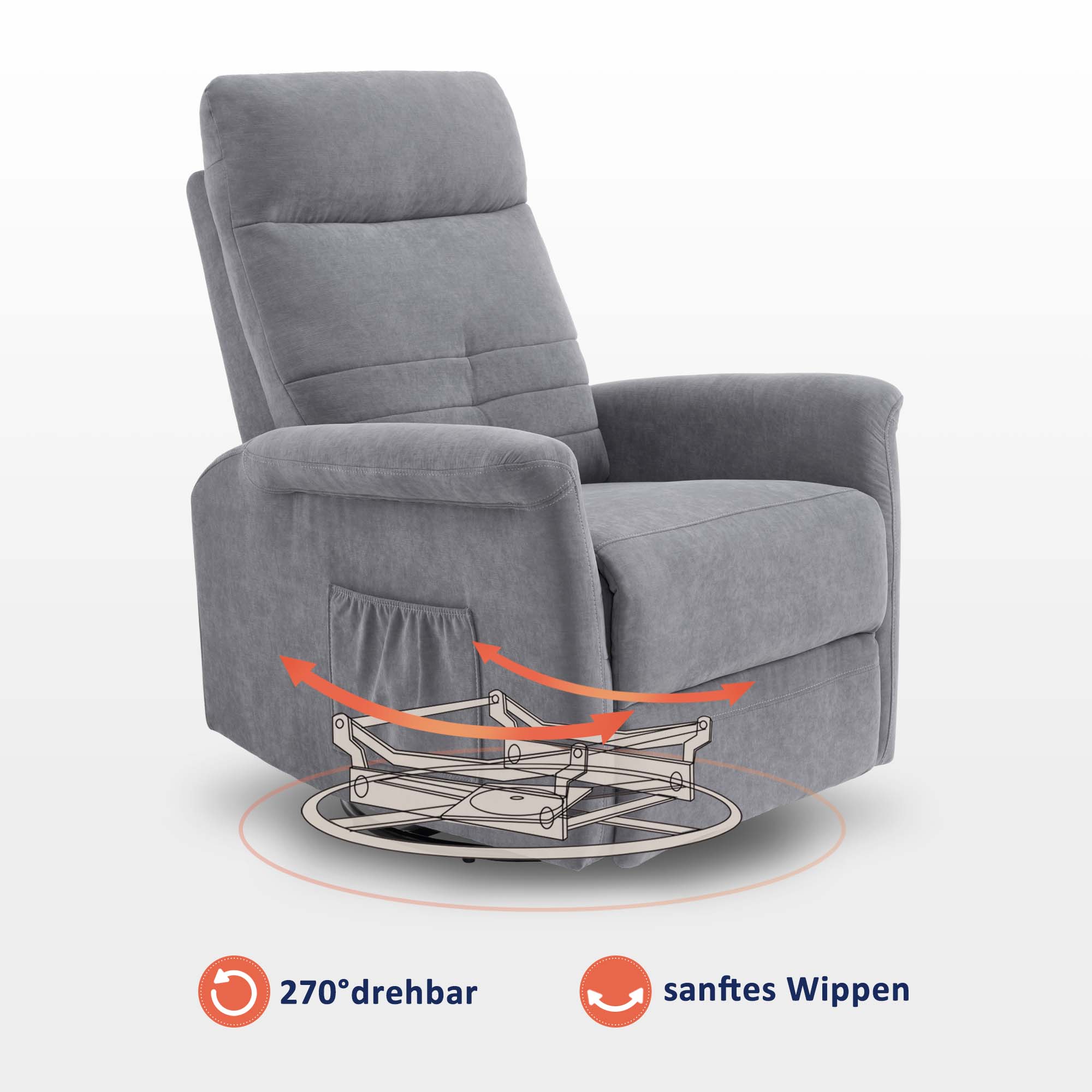 M MCombo Relaxsessel Fernsehsessel mit Liegefunktion Manuell, Massagesessel mit Wärmefunktion, TV Sessel mit Wippfunktion & Drehfunktion, 270° Drehbar, Wohnzimmer Schlafzimmer, 7013