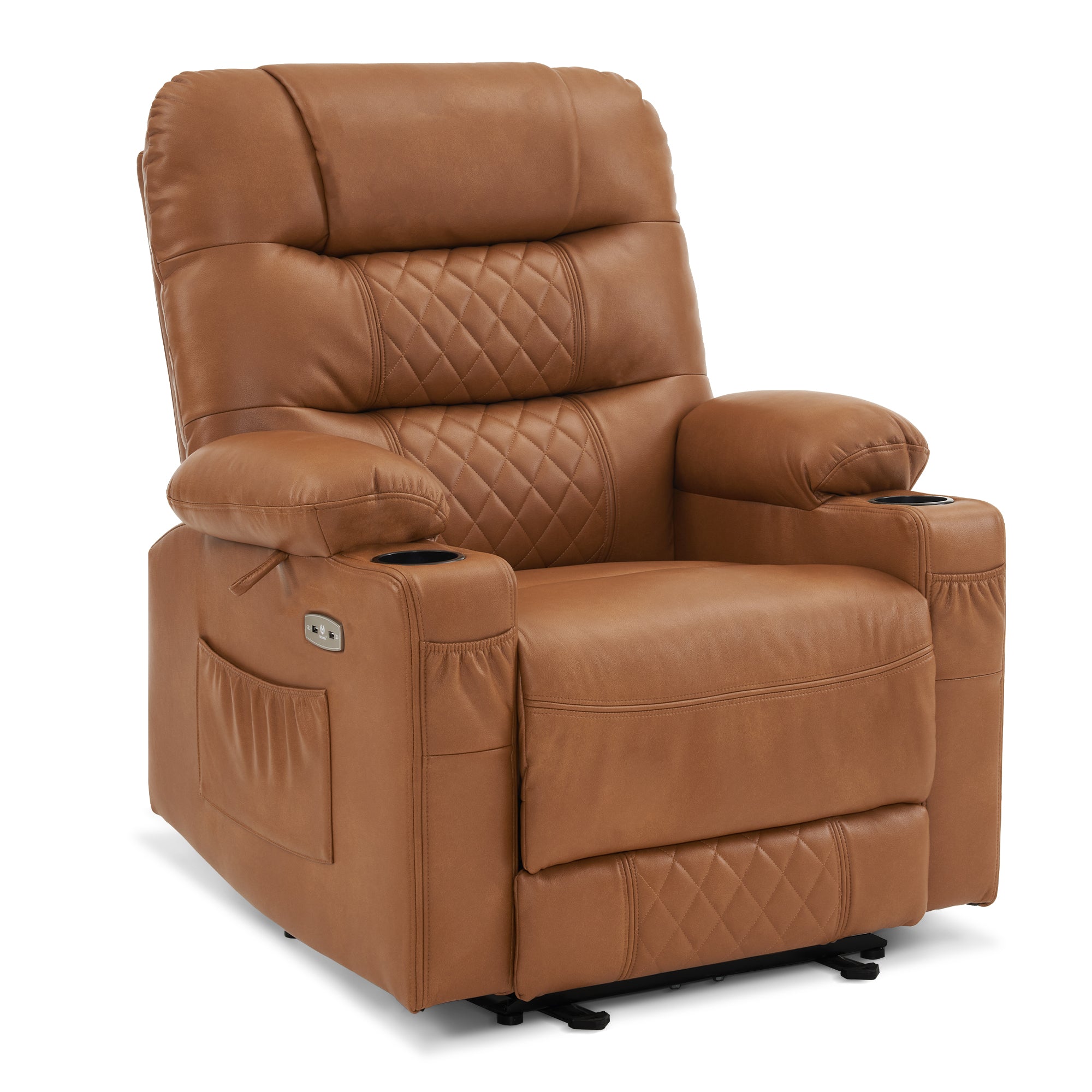 M MCombo recliner chair with reclining function, electrically adjustable TV chair, TV armchair, recliner chair, breathable artificial leather, USB & cup holder, living room, brown 7033