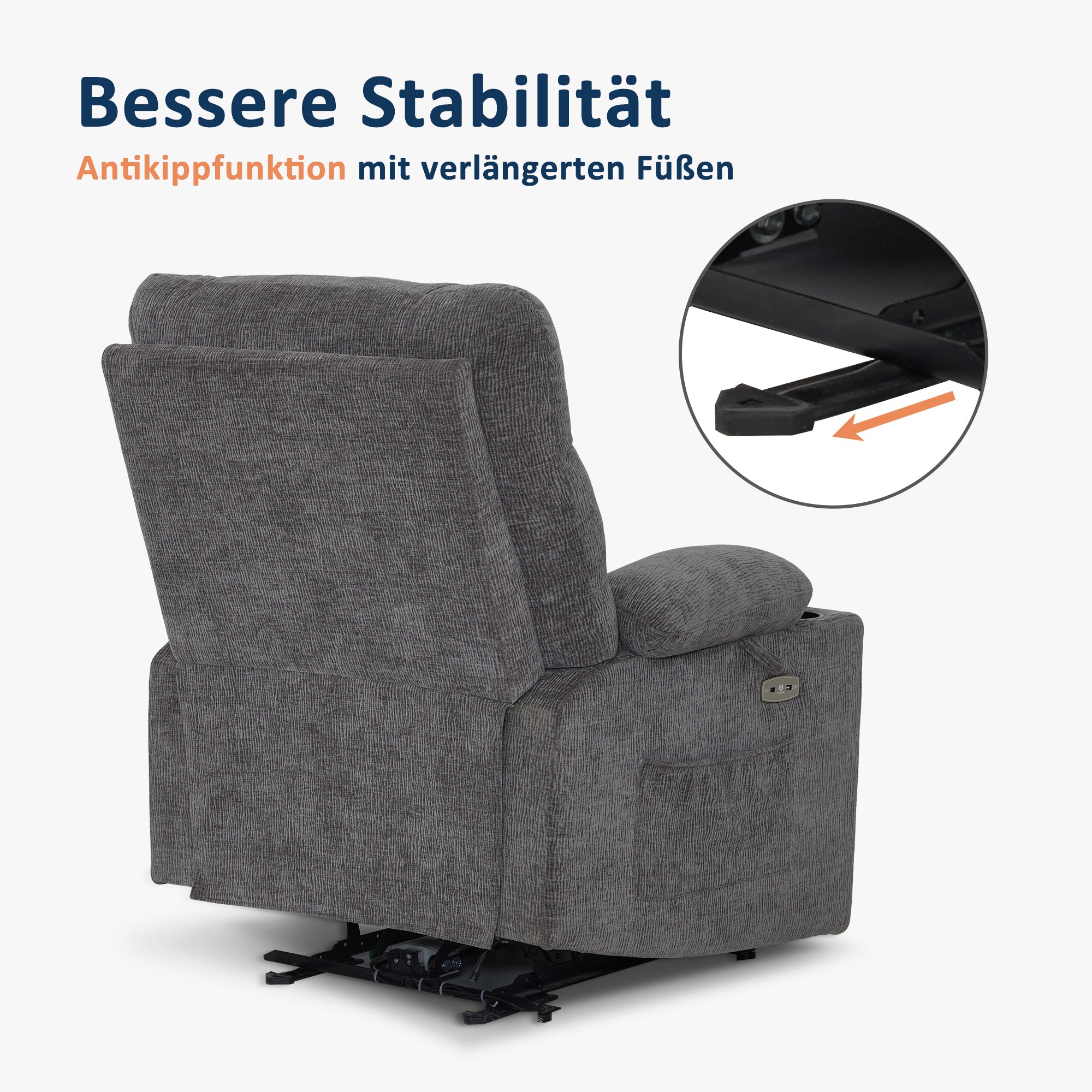 M MCombo recliner chair with reclining function, electrically adjustable TV chair, TV armchair, recliner chair, breathable artificial leather, USB & cup holder, living room, brown 7033