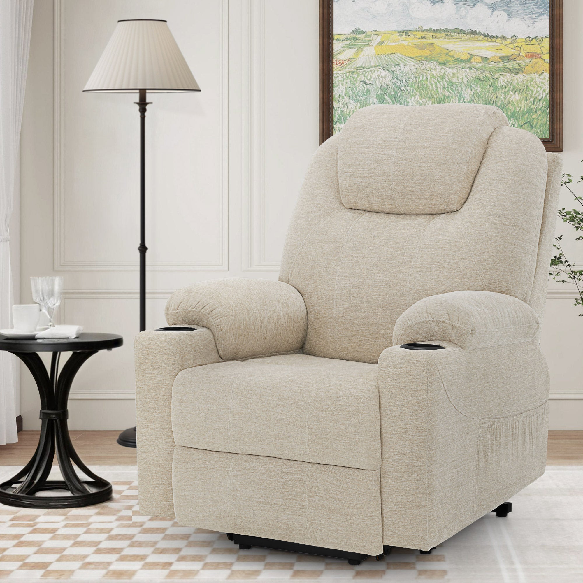 Fauteuil TV M MCombo avec rehausseur électrique, fauteuil inclinable avec fonction d'inclinaison jusqu'à 140°, fauteuil de massage avec fonction chauffante, bouton et télécommande réglables, avec USB, 7040