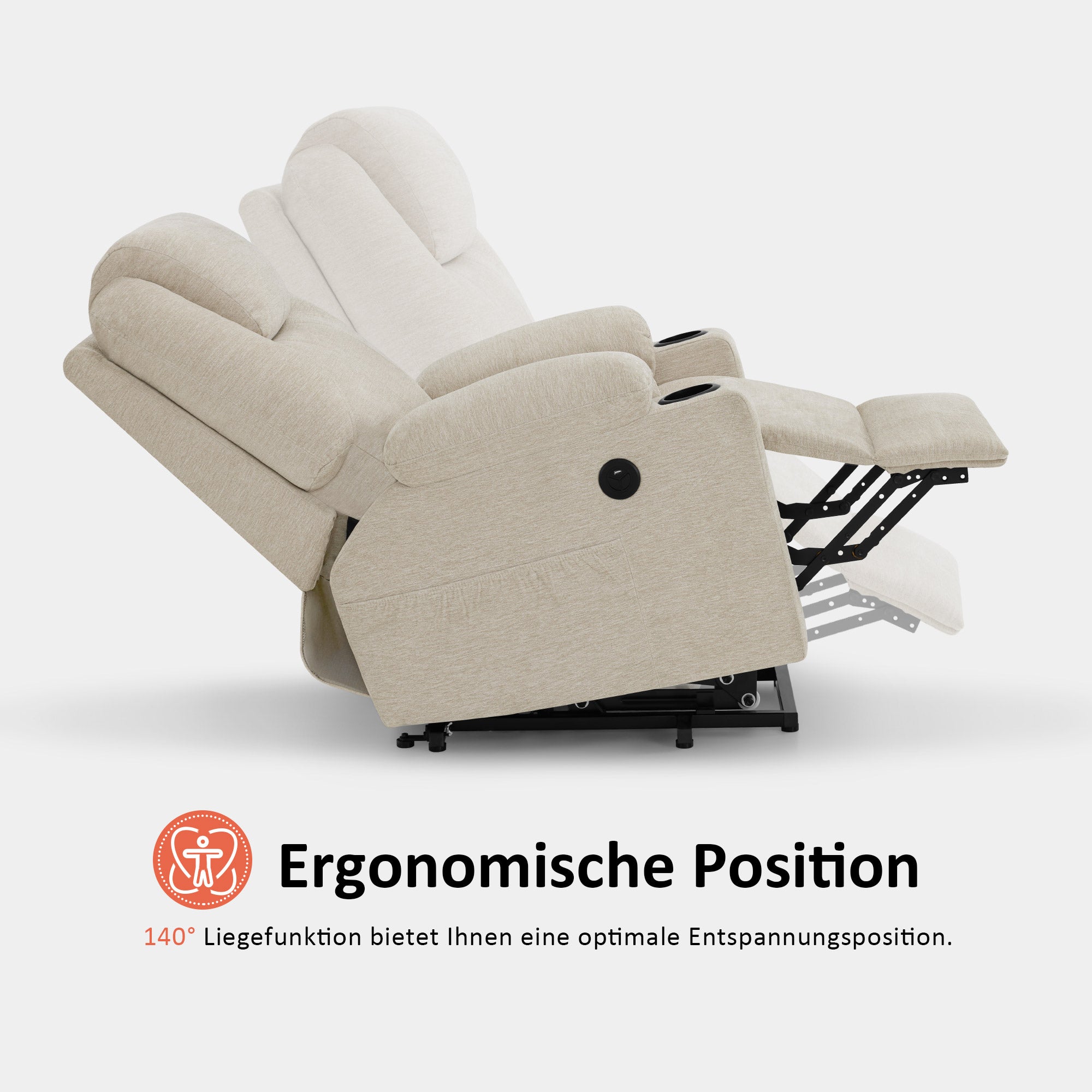 Fauteuil TV M MCombo avec rehausseur électrique, fauteuil inclinable avec fonction d'inclinaison jusqu'à 140°, fauteuil de massage avec fonction chauffante, bouton et télécommande réglables, avec USB, 7040