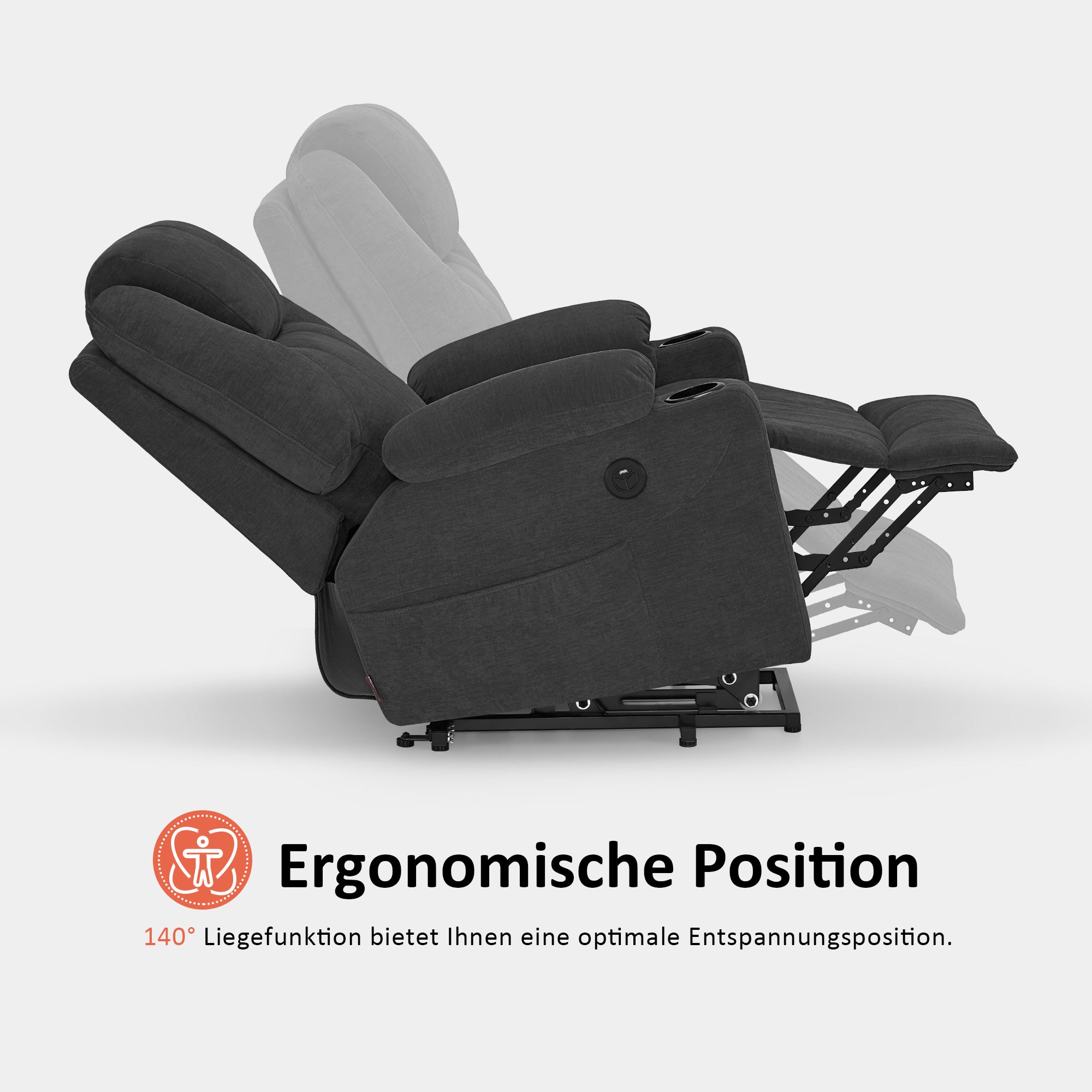 Fauteuil TV M MCombo avec rehausseur électrique, fauteuil inclinable avec fonction d'inclinaison jusqu'à 140°, fauteuil de massage avec fonction chauffante, bouton et télécommande réglables, avec USB, 7040