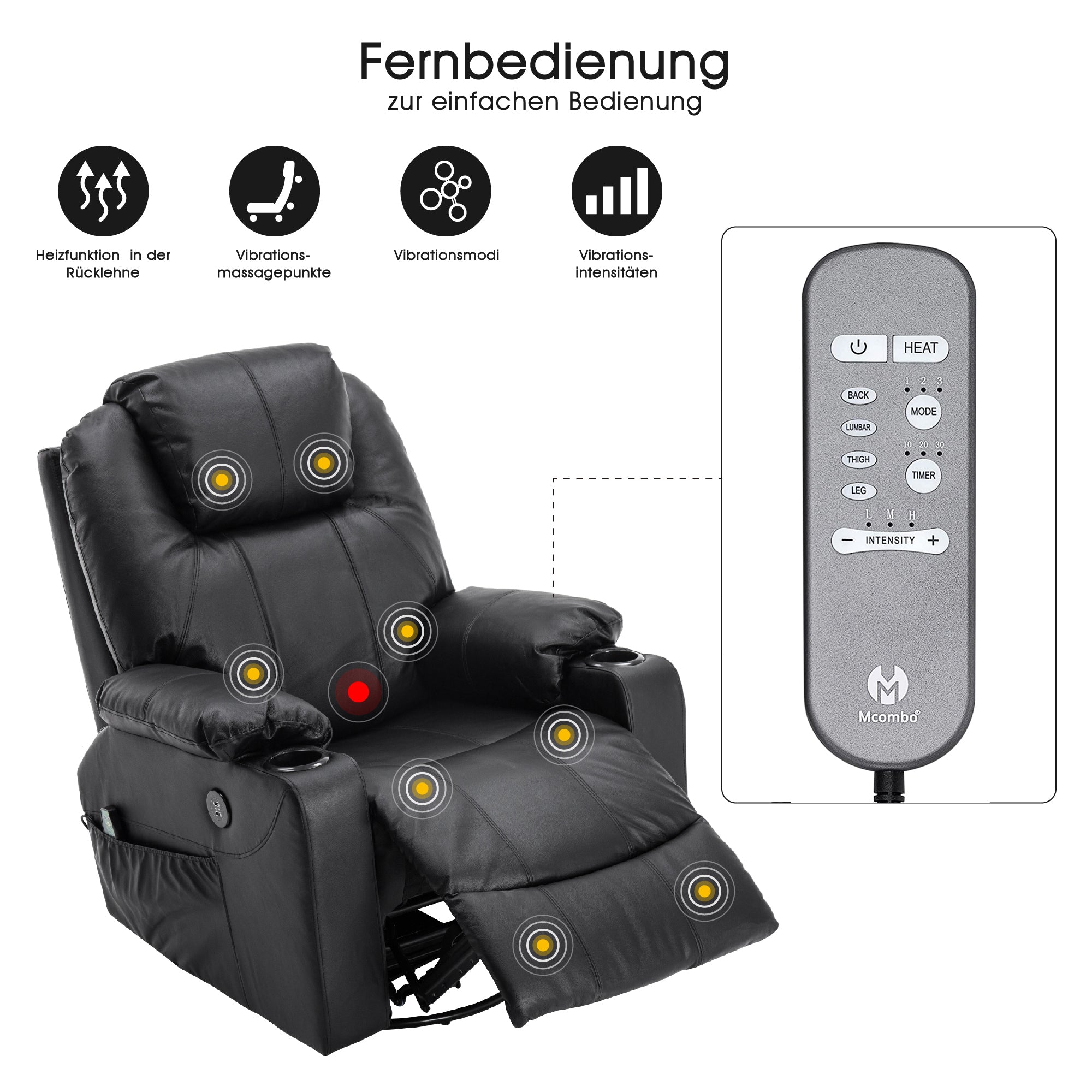 MCombo Massagesessel Relaxsessel Dreh+Schaukel manuell verstellbar Echtleder 7050