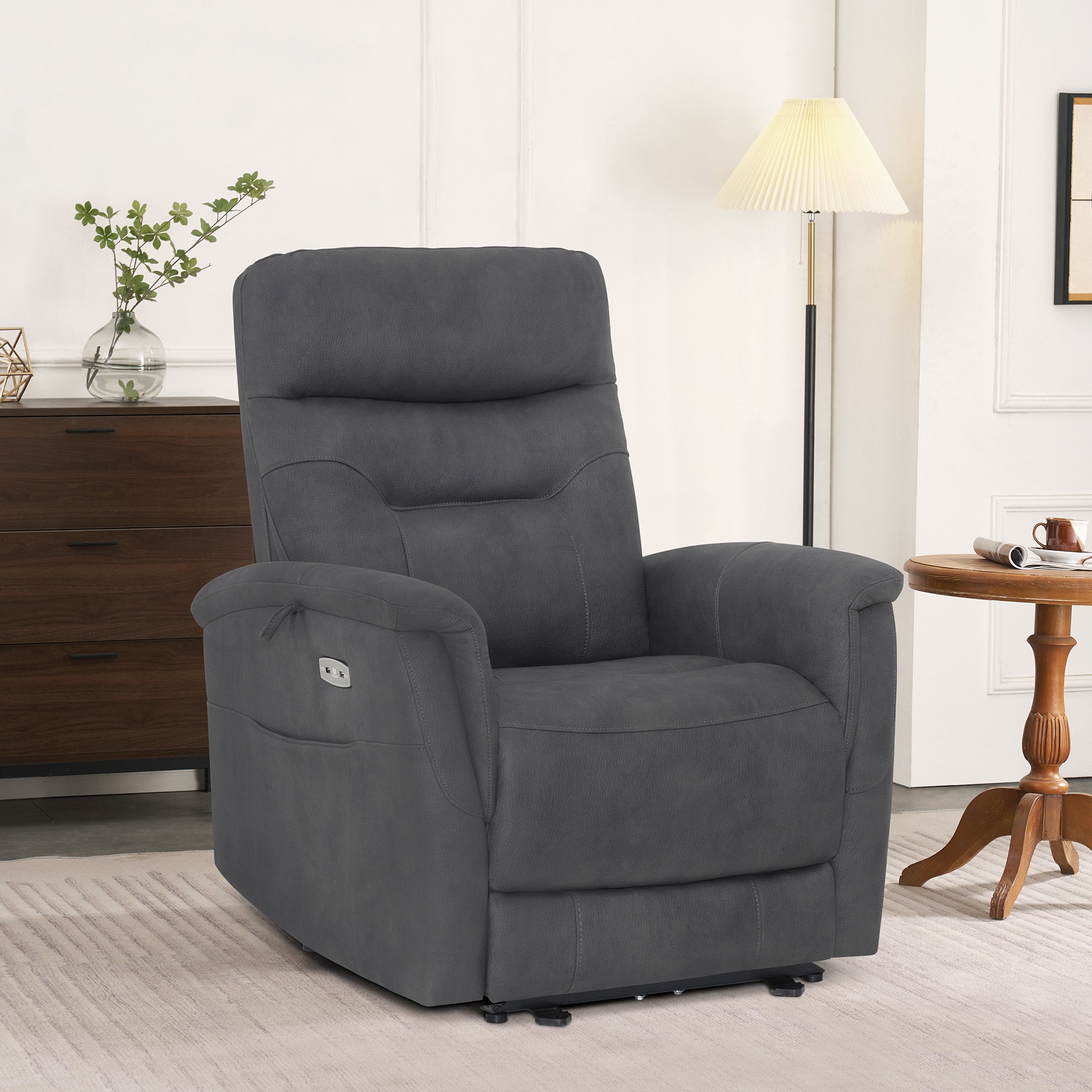 M MCombo Relaxing Chair with Reclining Function, Electrically Adjustable TV Chair, TV Chair, Recliner Chair, USB & Side Pocket, Living Room Relaxing Chair, 7077