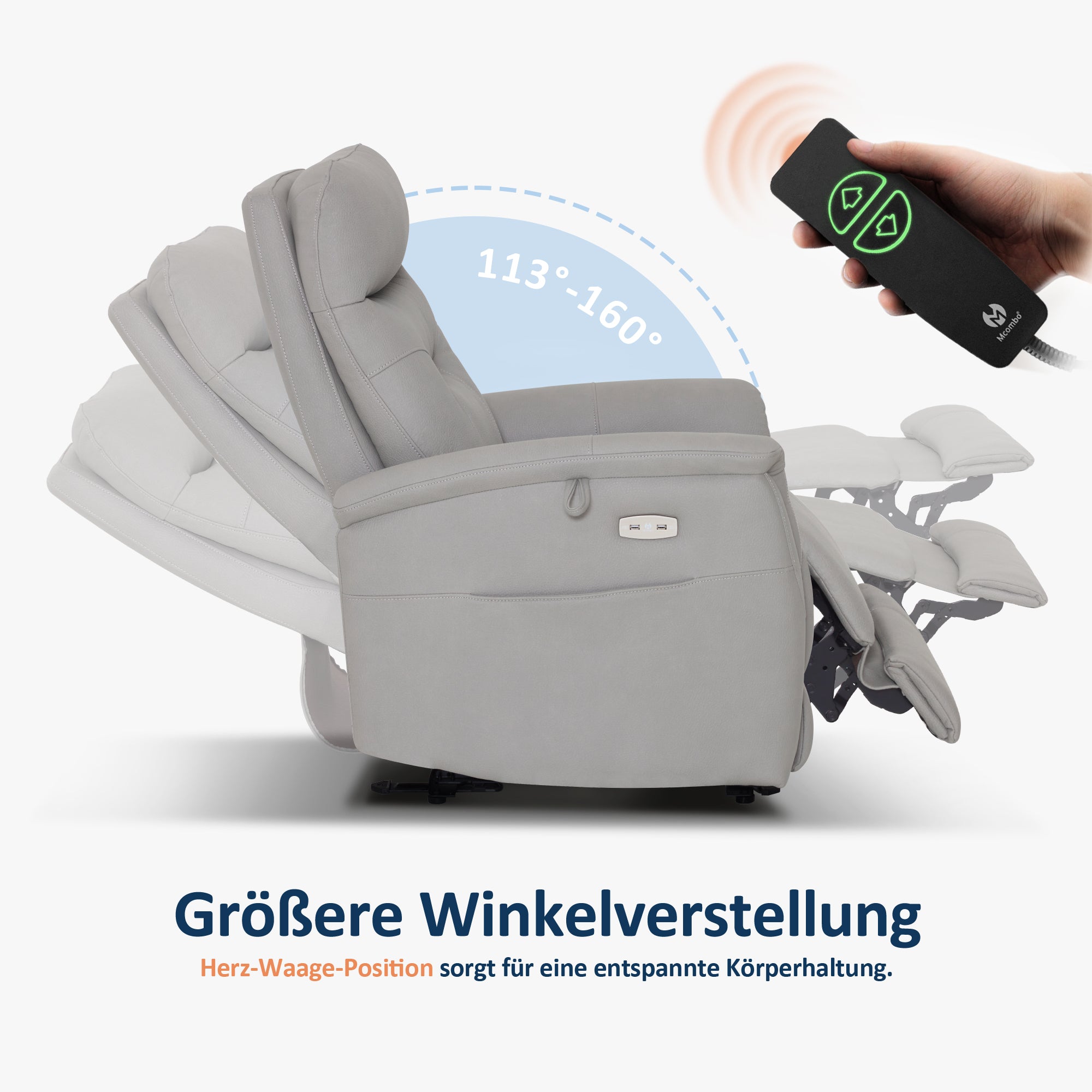 M MCombo Relaxing Chair with Reclining Function, Electrically Adjustable TV Chair, TV Chair, Recliner Chair, USB & Side Pocket, Living Room Relaxing Chair, 7077