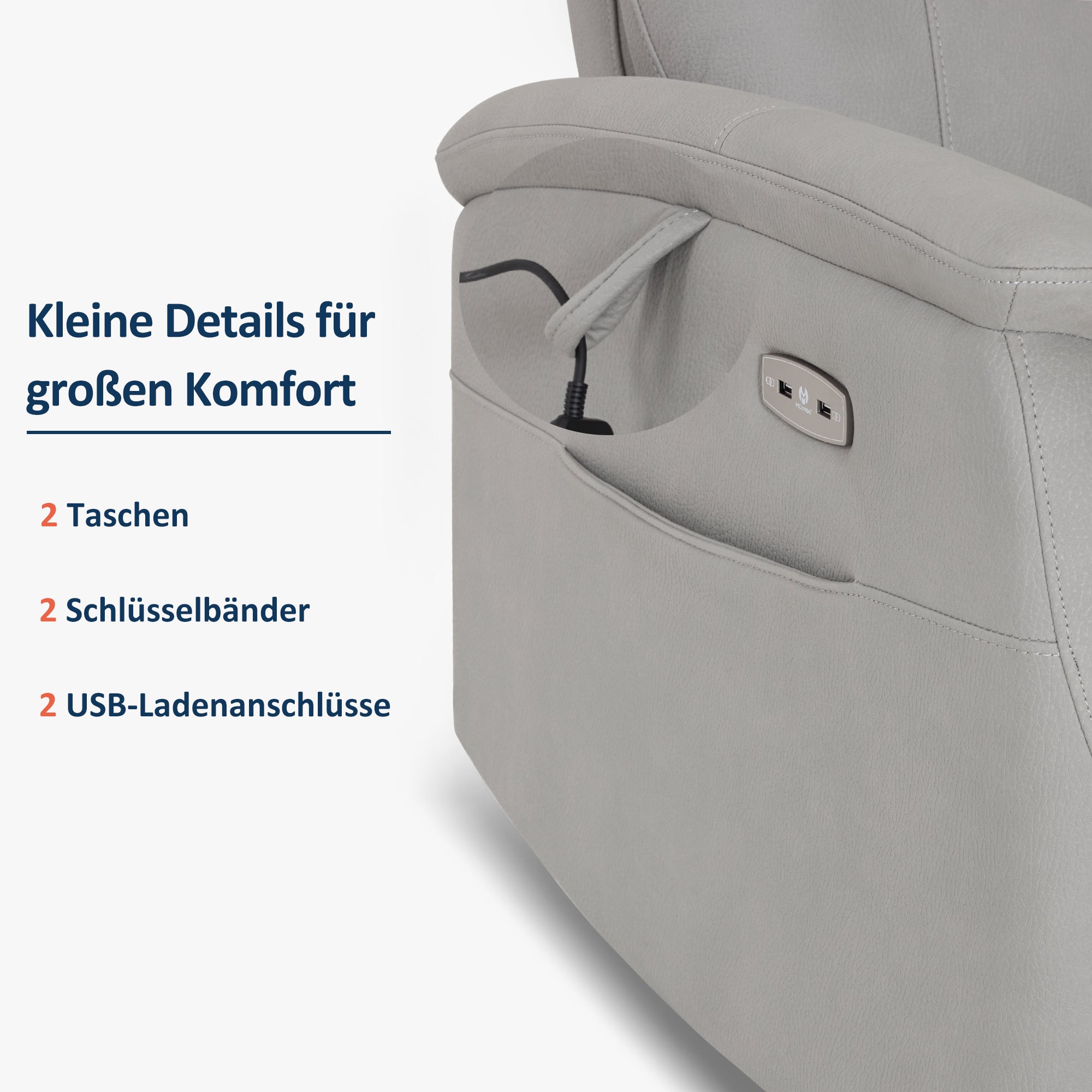 M MCombo Relaxing Chair with Reclining Function, Electrically Adjustable TV Chair, TV Chair, Recliner Chair, USB & Side Pocket, Living Room Relaxing Chair, 7077