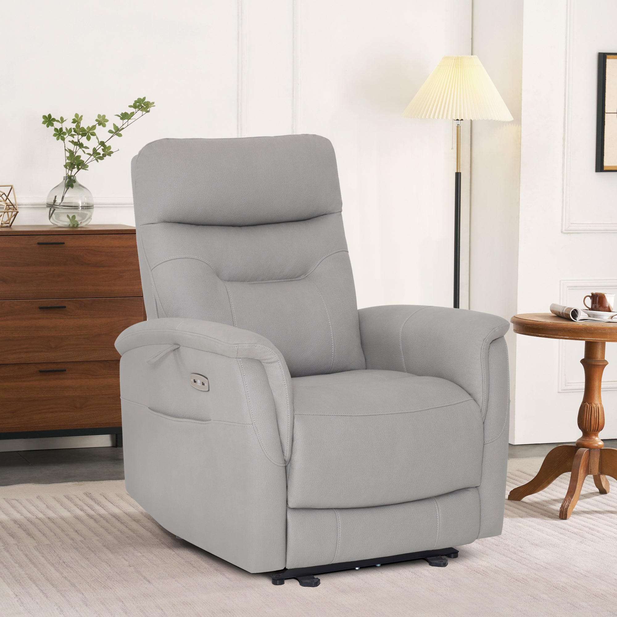 M MCombo Relaxing Chair with Reclining Function, Electrically Adjustable TV Chair, TV Chair, Recliner Chair, USB & Side Pocket, Living Room Relaxing Chair, 7077