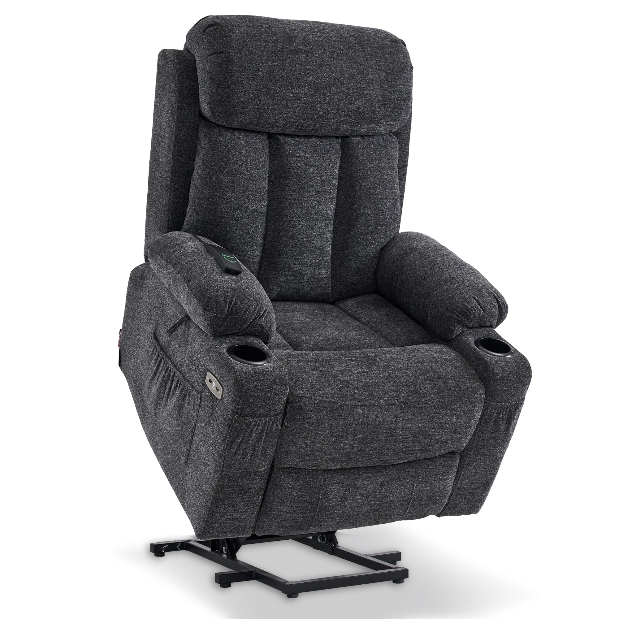 M MCombo relaxation chair with stand-up aid and reclining function 7190, TV chair electrically adjustable, for seniors living room, USB, (black faux leather / dark gray fabric)