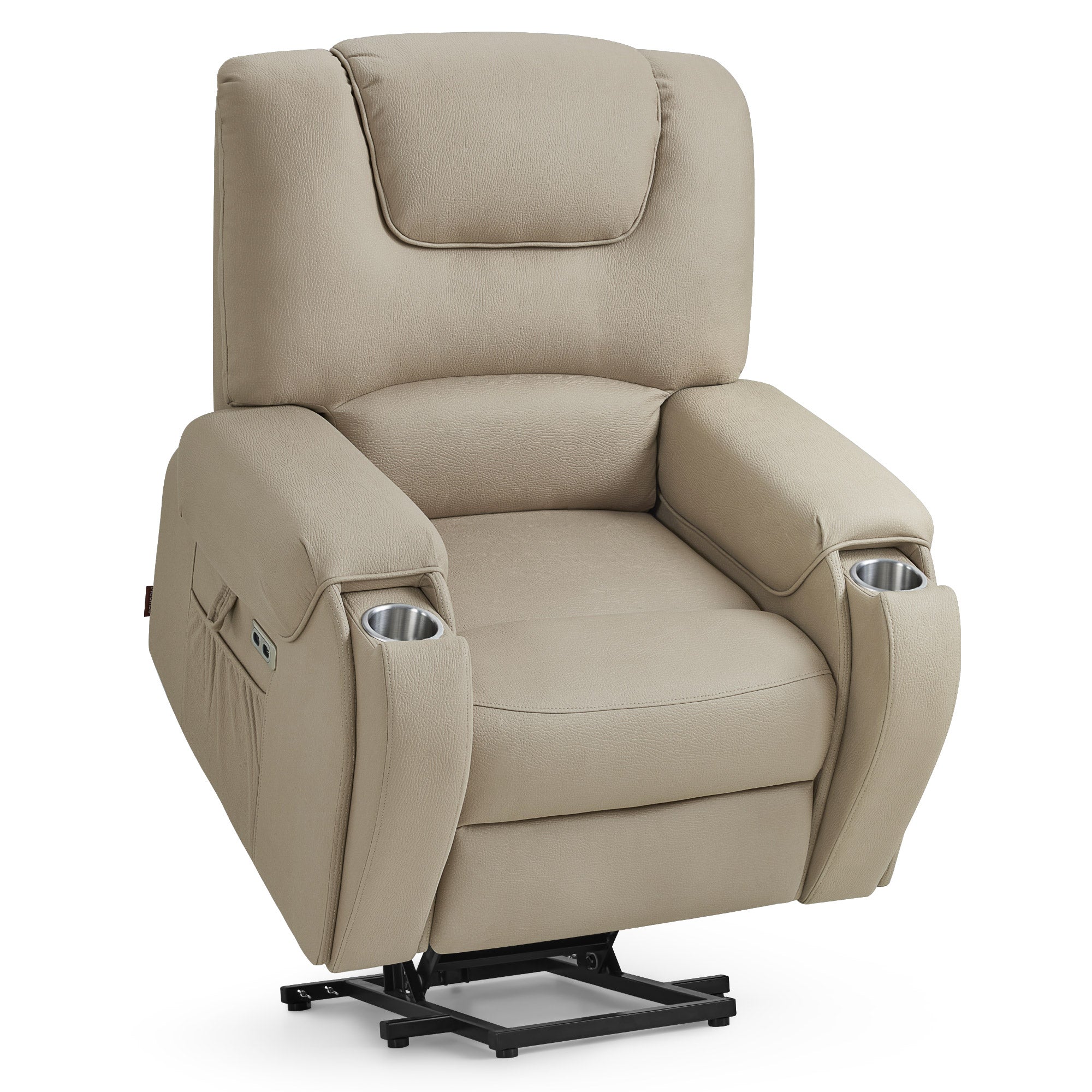 M MCombo Fernsehsessel mit Aufstehhilfe Elektrisch, mit Massage & Heizung, Relaxsessel mit Liegefunktion bis 145° 35D Vollschaum-Sitzkissen Versteckte Becherhalter 7252