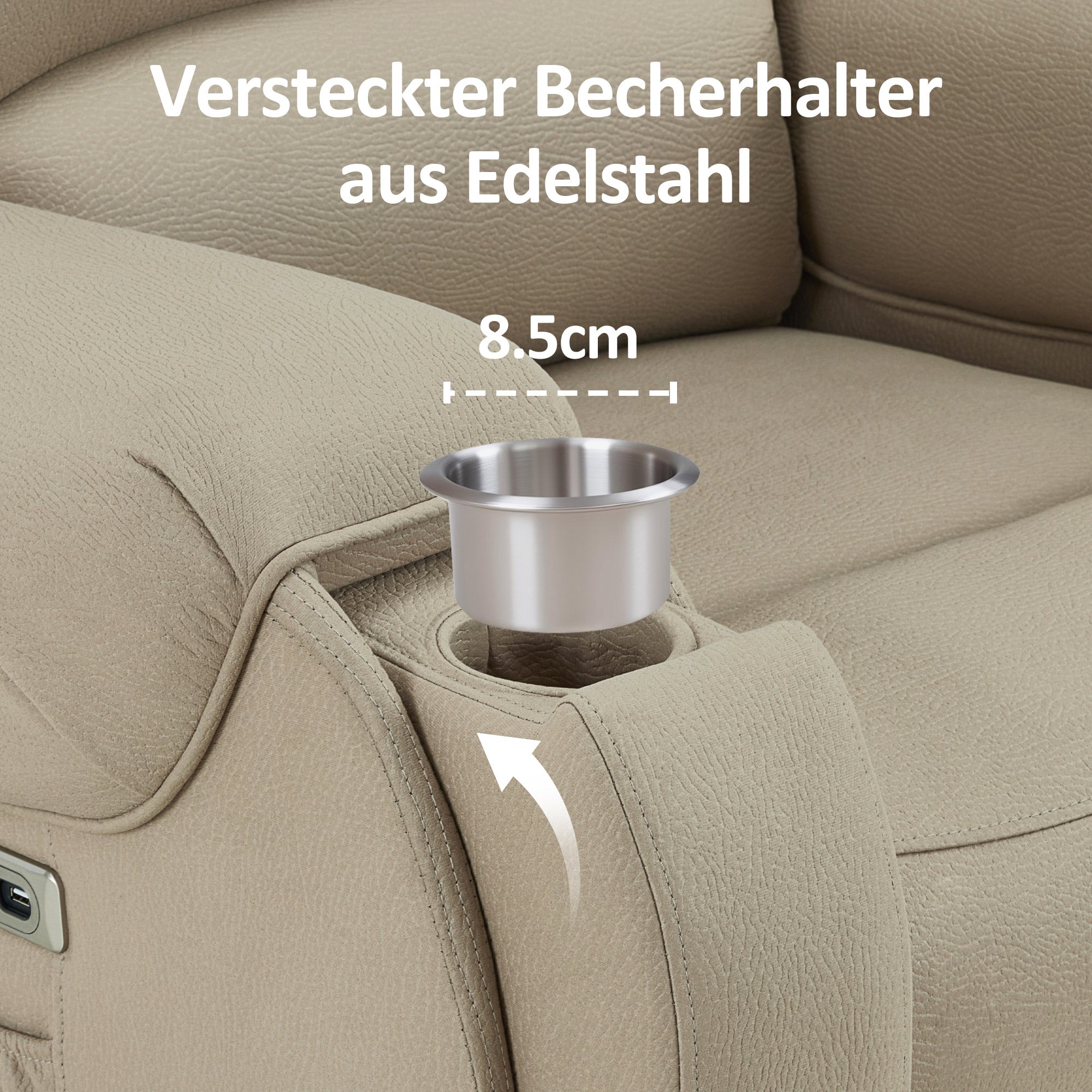 M MCombo Fernsehsessel mit Aufstehhilfe Elektrisch, mit Massage & Heizung, Relaxsessel mit Liegefunktion bis 145° 35D Vollschaum-Sitzkissen Versteckte Becherhalter 7252