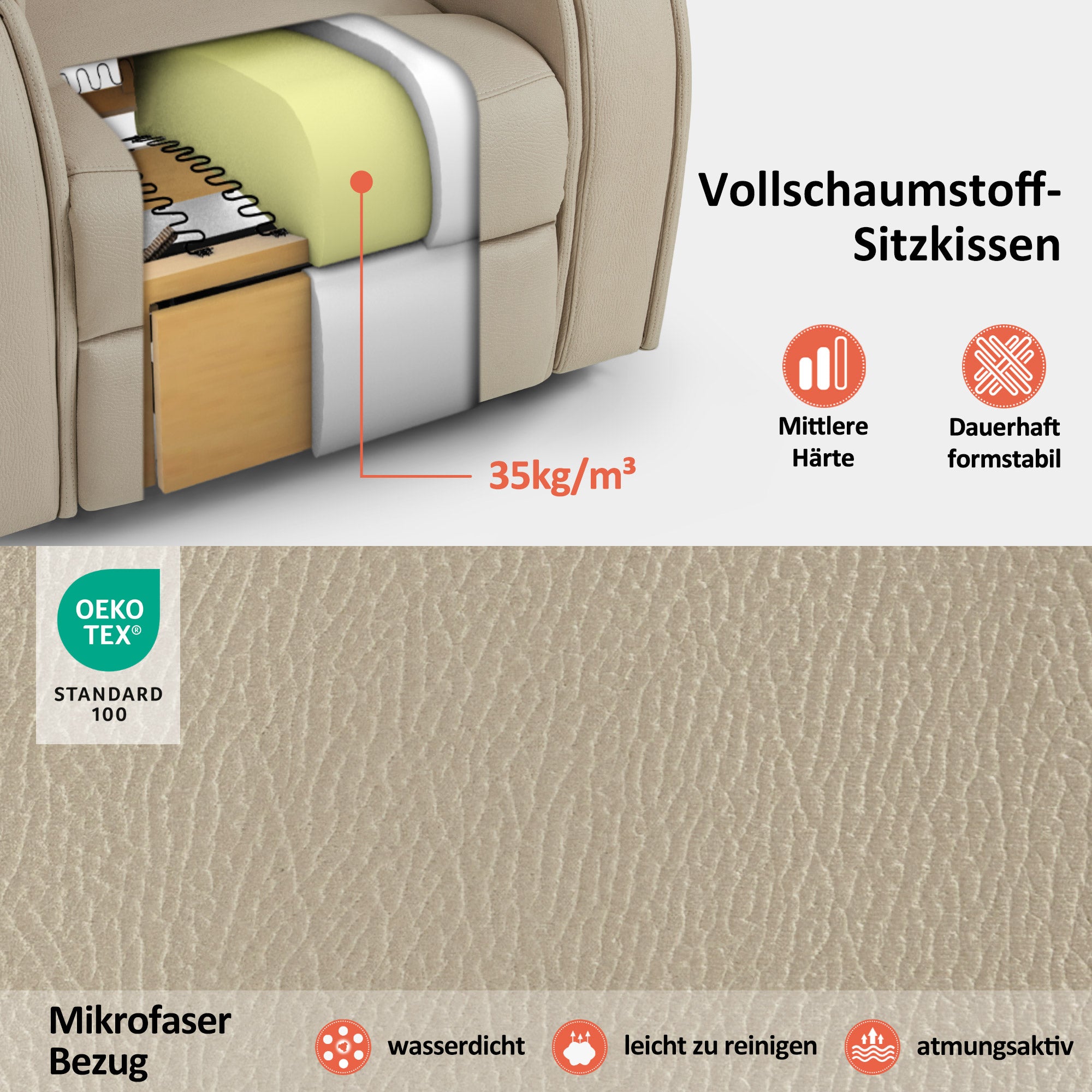 M MCombo Fernsehsessel mit Aufstehhilfe Elektrisch, mit Massage & Heizung, Relaxsessel mit Liegefunktion bis 145° 35D Vollschaum-Sitzkissen Versteckte Becherhalter 7252