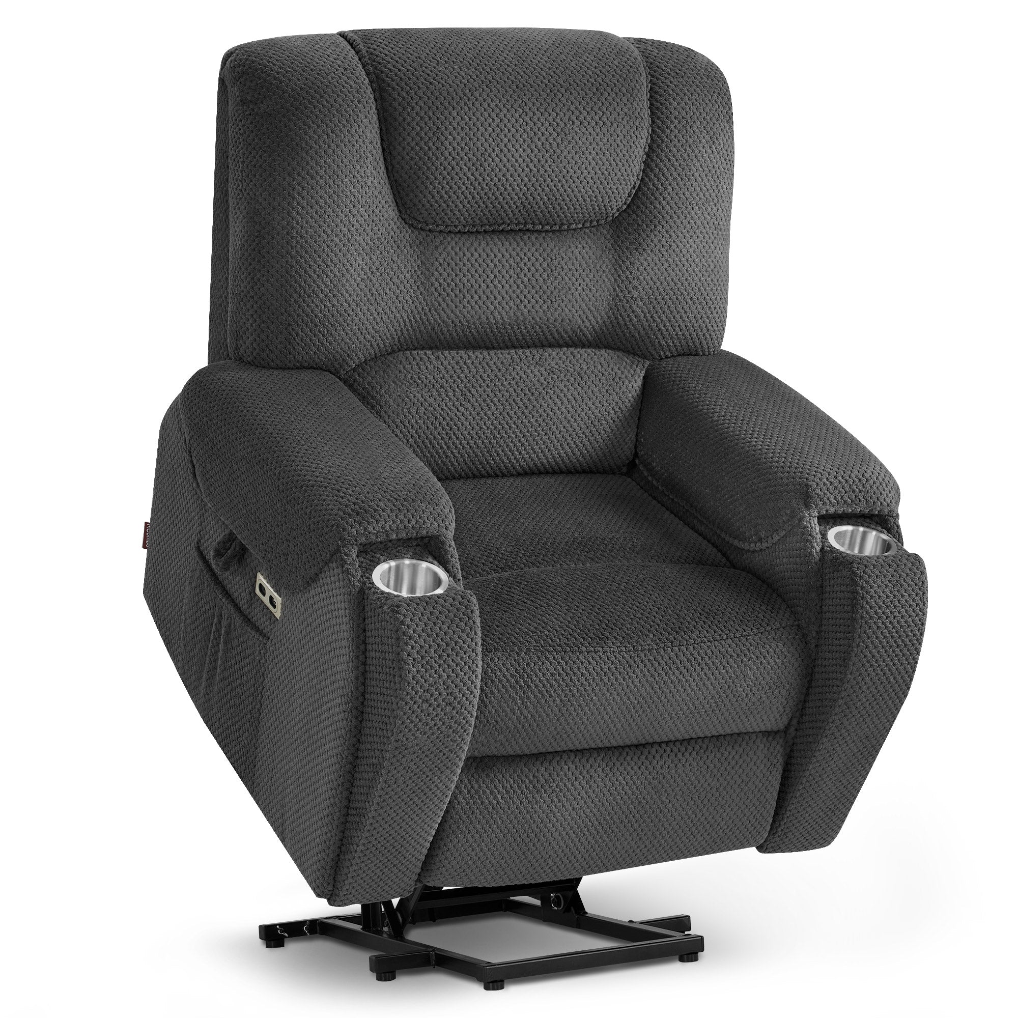 M MCombo Fernsehsessel mit Aufstehhilfe Elektrisch, mit Massage & Heizung, Relaxsessel mit Liegefunktion bis 145° 35D Vollschaum-Sitzkissen Versteckte Becherhalter 7252