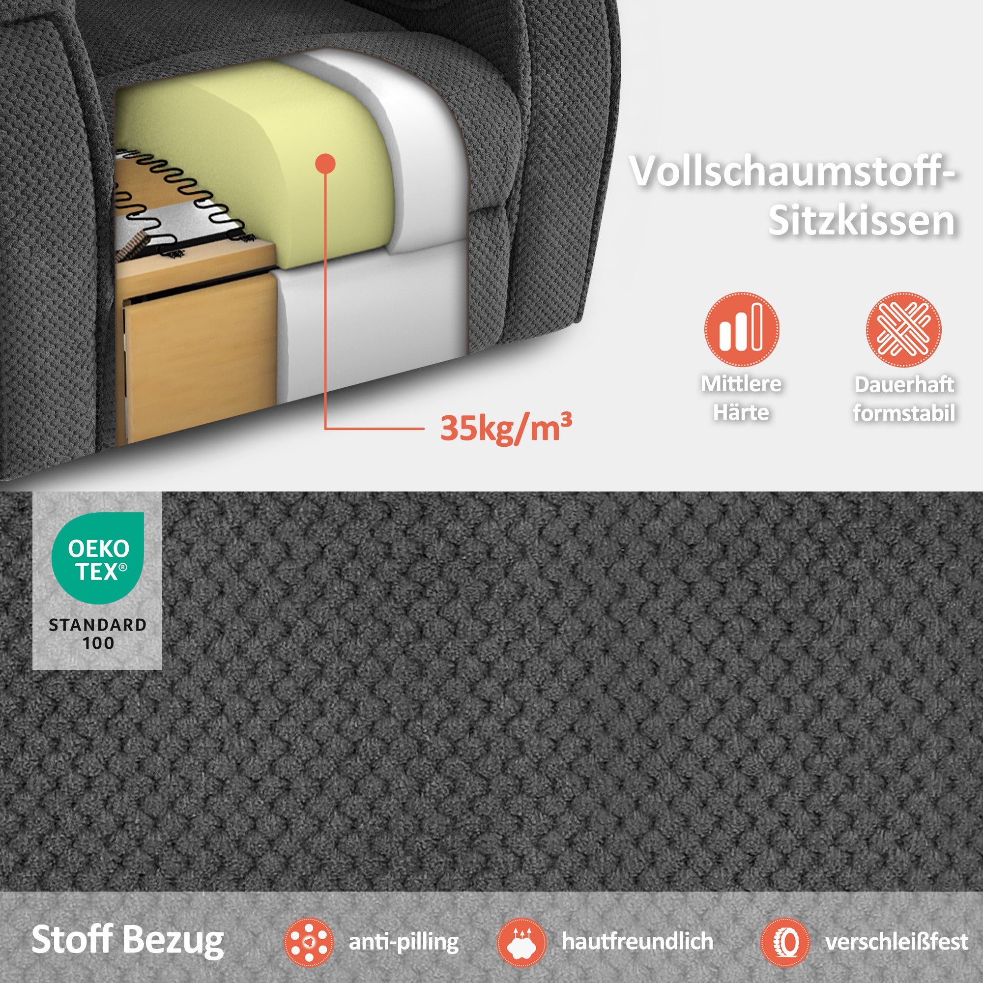 M MCombo Fernsehsessel mit Aufstehhilfe Elektrisch, mit Massage & Heizung, Relaxsessel mit Liegefunktion bis 145° 35D Vollschaum-Sitzkissen Versteckte Becherhalter 7252