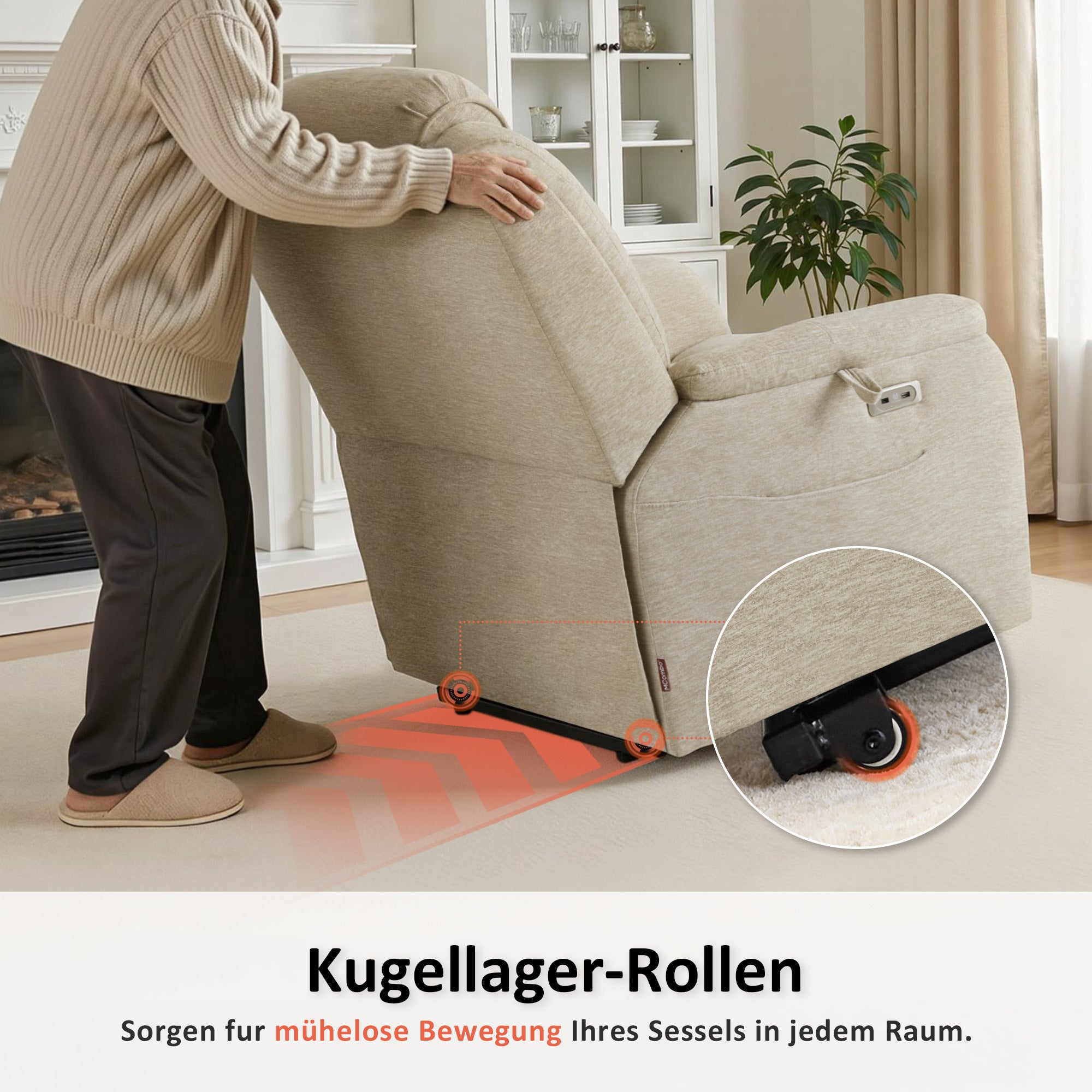 M MCombo Fernsehsessel mit Aufstehhilfe Elektrisch, 2 Rollen für Mobilität, Massage & Heizung, Verstellbare Kopfstütze, Sessel mit Aufstehhilfe 35D Vollschaum-Sitzkissen 7269