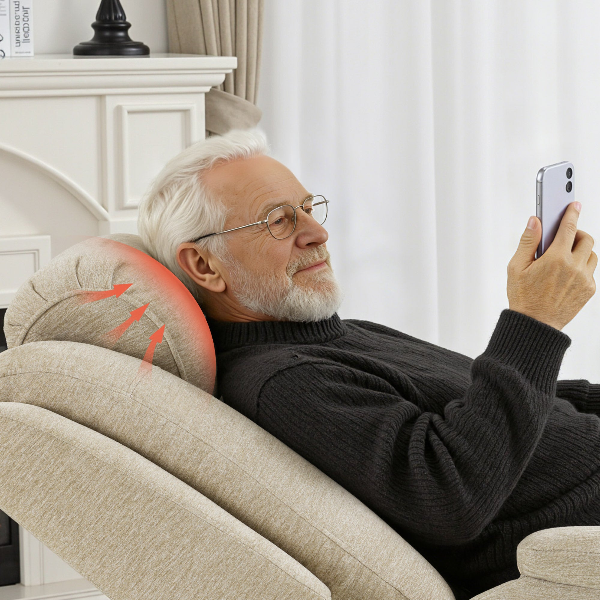 M MCombo Fernsehsessel mit Aufstehhilfe Elektrisch, 2 Rollen für Mobilität, Massage & Heizung, Verstellbare Kopfstütze, Sessel mit Aufstehhilfe 35D Vollschaum-Sitzkissen 7269