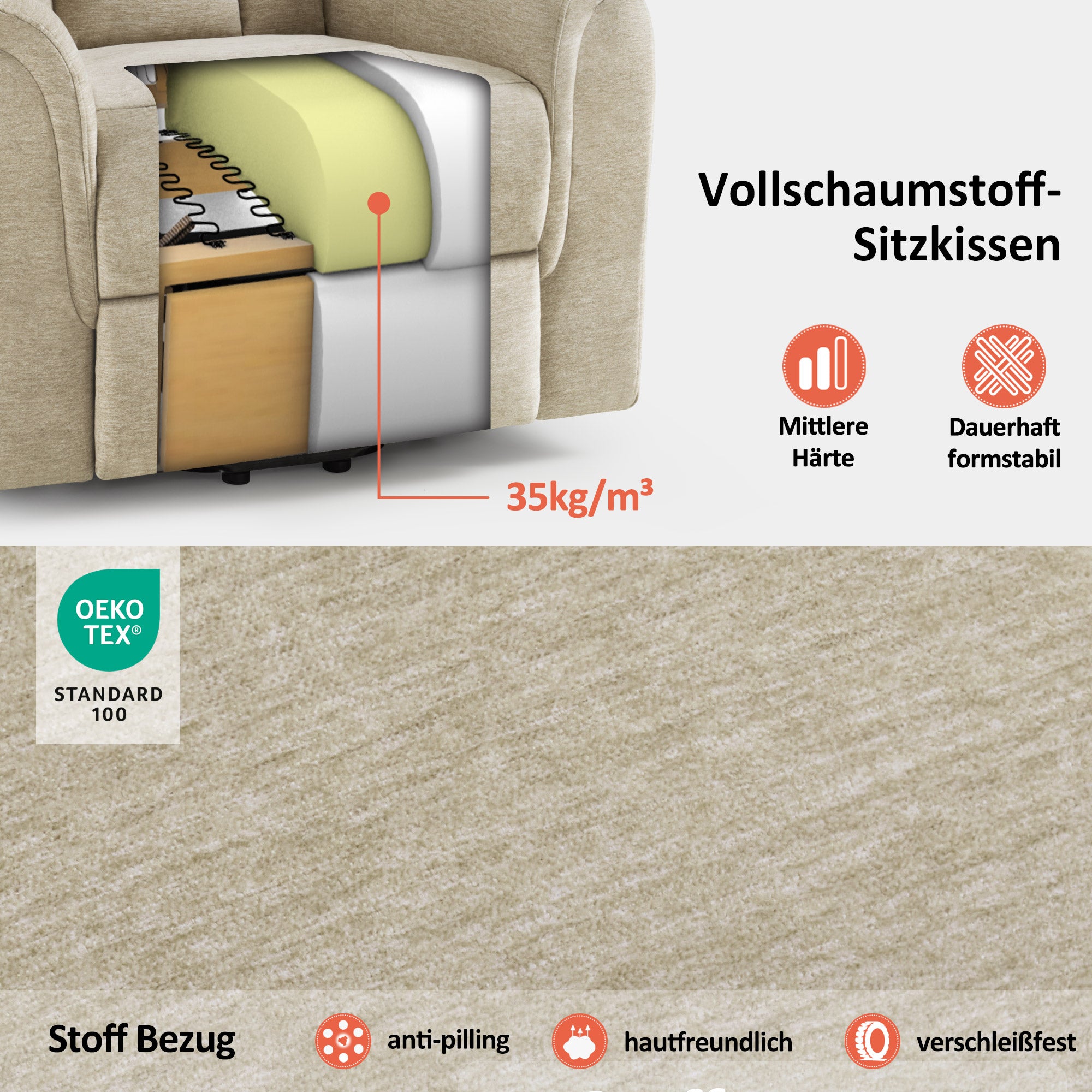 M MCombo Fernsehsessel mit Aufstehhilfe Elektrisch, 2 Rollen für Mobilität, Massage & Heizung, Verstellbare Kopfstütze, Sessel mit Aufstehhilfe 35D Vollschaum-Sitzkissen 7269