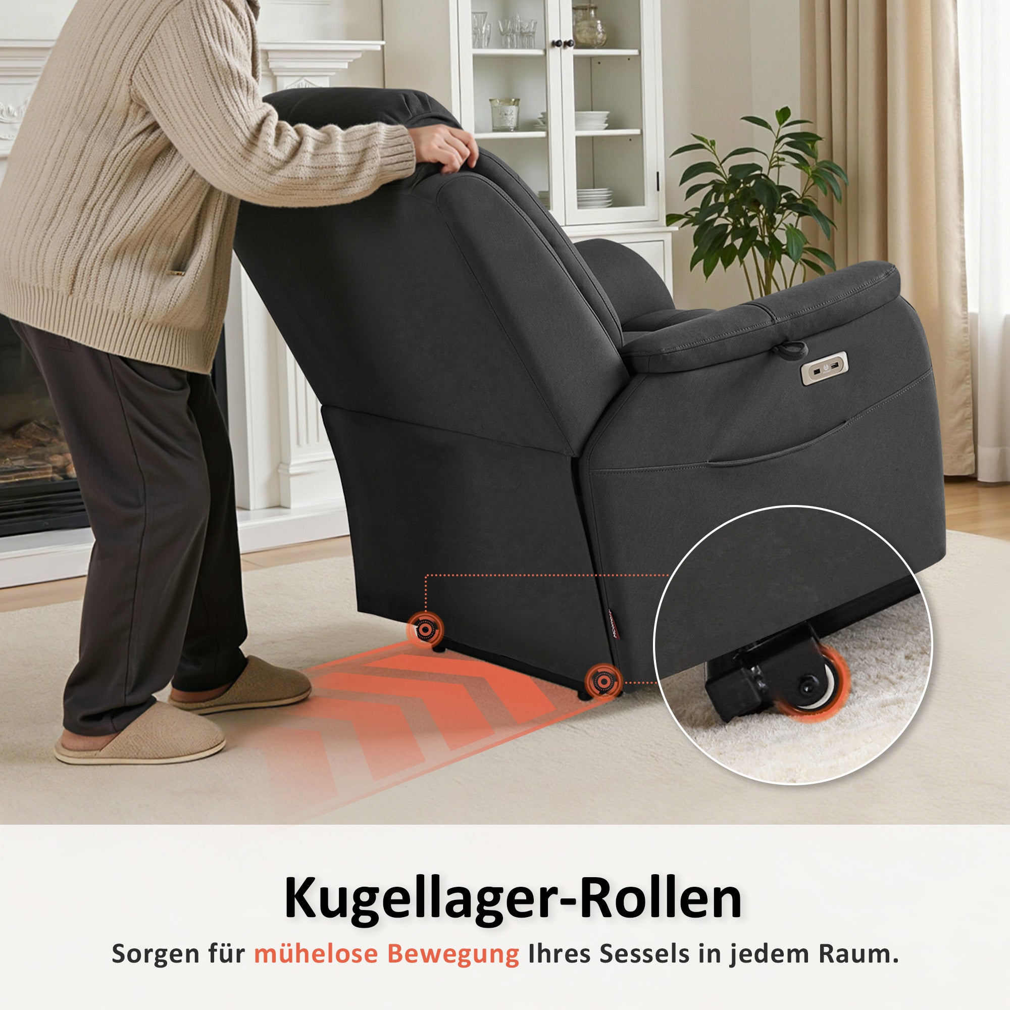 M MCombo Fernsehsessel mit Aufstehhilfe Elektrisch, 2 Rollen für Mobilität, Massage & Heizung, Verstellbare Kopfstütze, Sessel mit Aufstehhilfe 35D Vollschaum-Sitzkissen 7269
