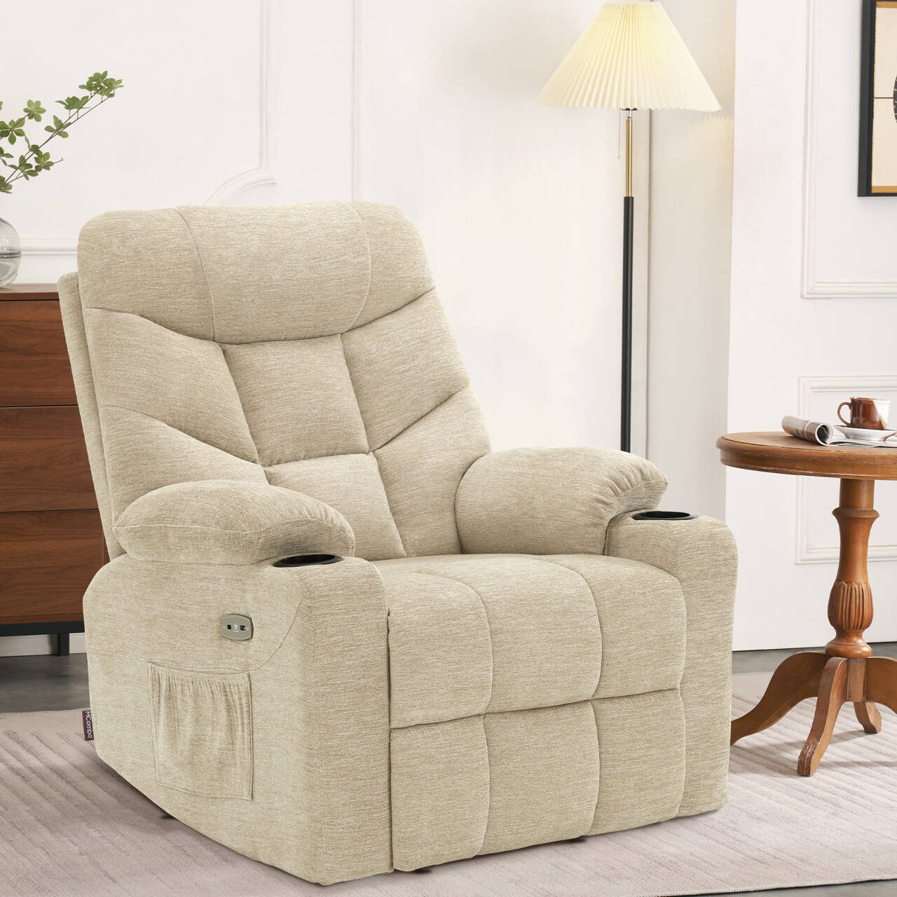 M MCombo TV armchair with electric stand-up aid, armchair with stand-up aid, TV armchair with reclining function up to 140°, senior armchair for the living room, with USB 7286