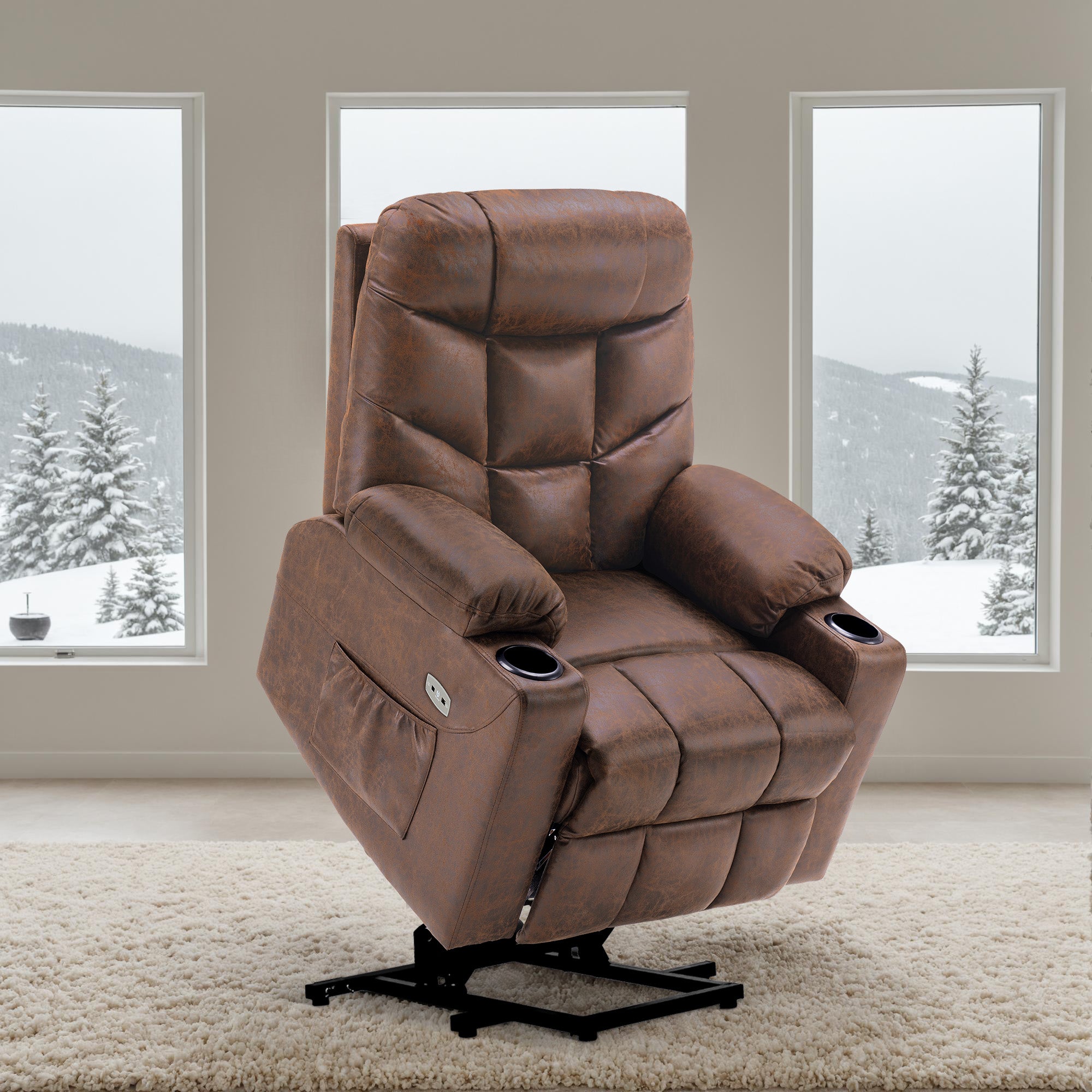 M MCombo TV armchair with electric stand-up aid, armchair with stand-up aid, TV armchair with reclining function up to 140°, senior armchair for the living room, with USB 7286