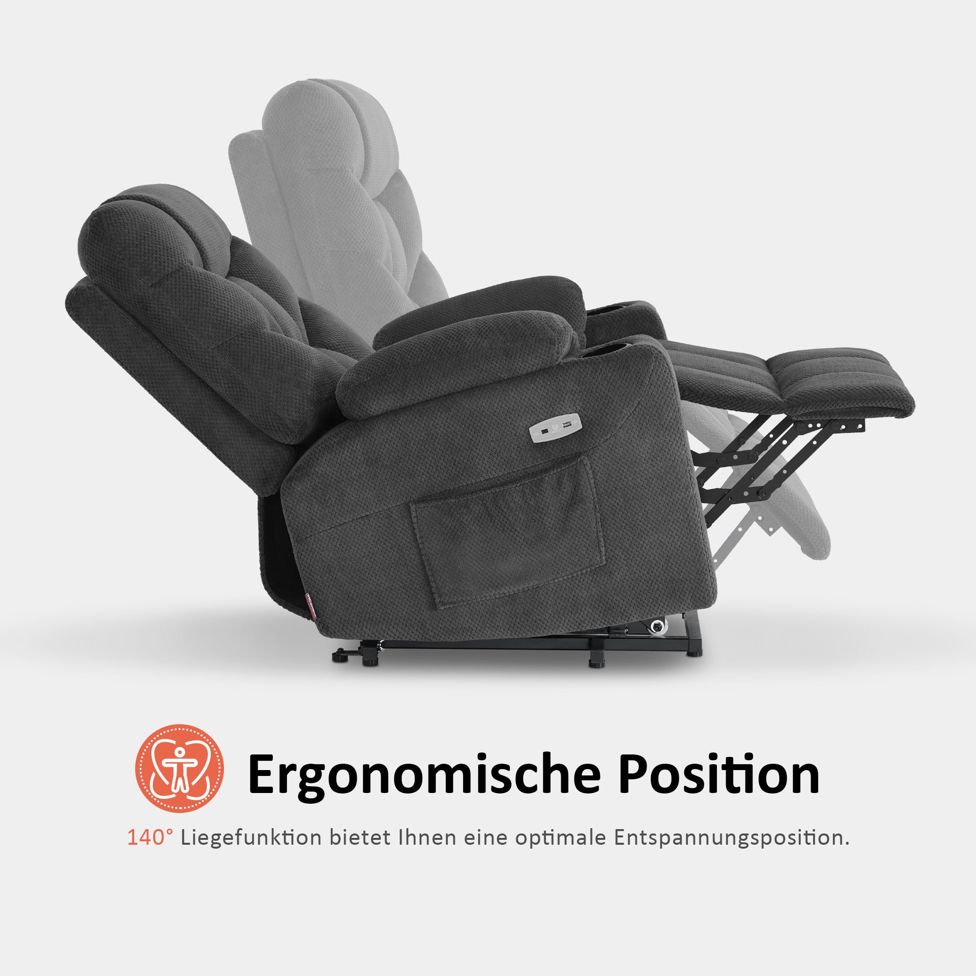 M MCombo TV armchair with electric stand-up aid, armchair with stand-up aid, TV armchair with reclining function up to 140°, senior armchair for the living room, with USB 7286