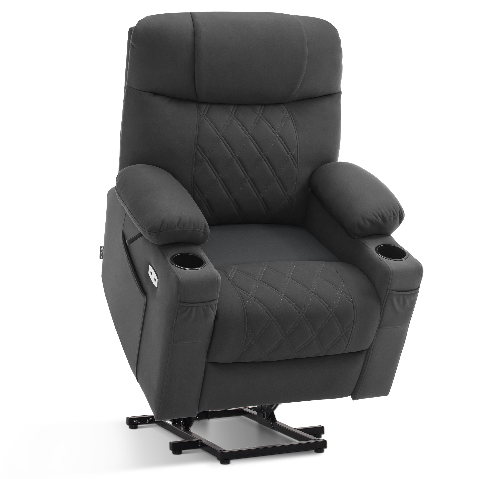 M MCombo Fernsehsessel mit Aufstehhilfe Elektrisch, Relaxsessel mit Liegefunktion, Rückenlehne & Fußstütze Getrennt Verstellbar, Seniorensessel für Wohnzimmer, Mikrofaser-Stoff, 7501 (Dunkelgrau)