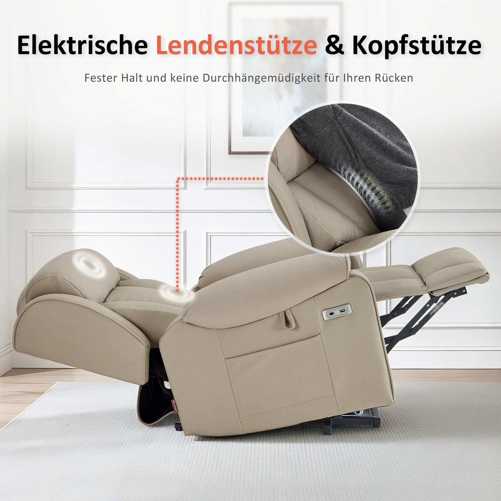M MCombo 4-Motoren-Fernsehsessel mit Aufstehhilfe Elektrisch, Elektrische Lenden- & Kopfstütze 165°Zero-Gravity Sessel mit Aufstehhilfe, Massage & Heizung 7558