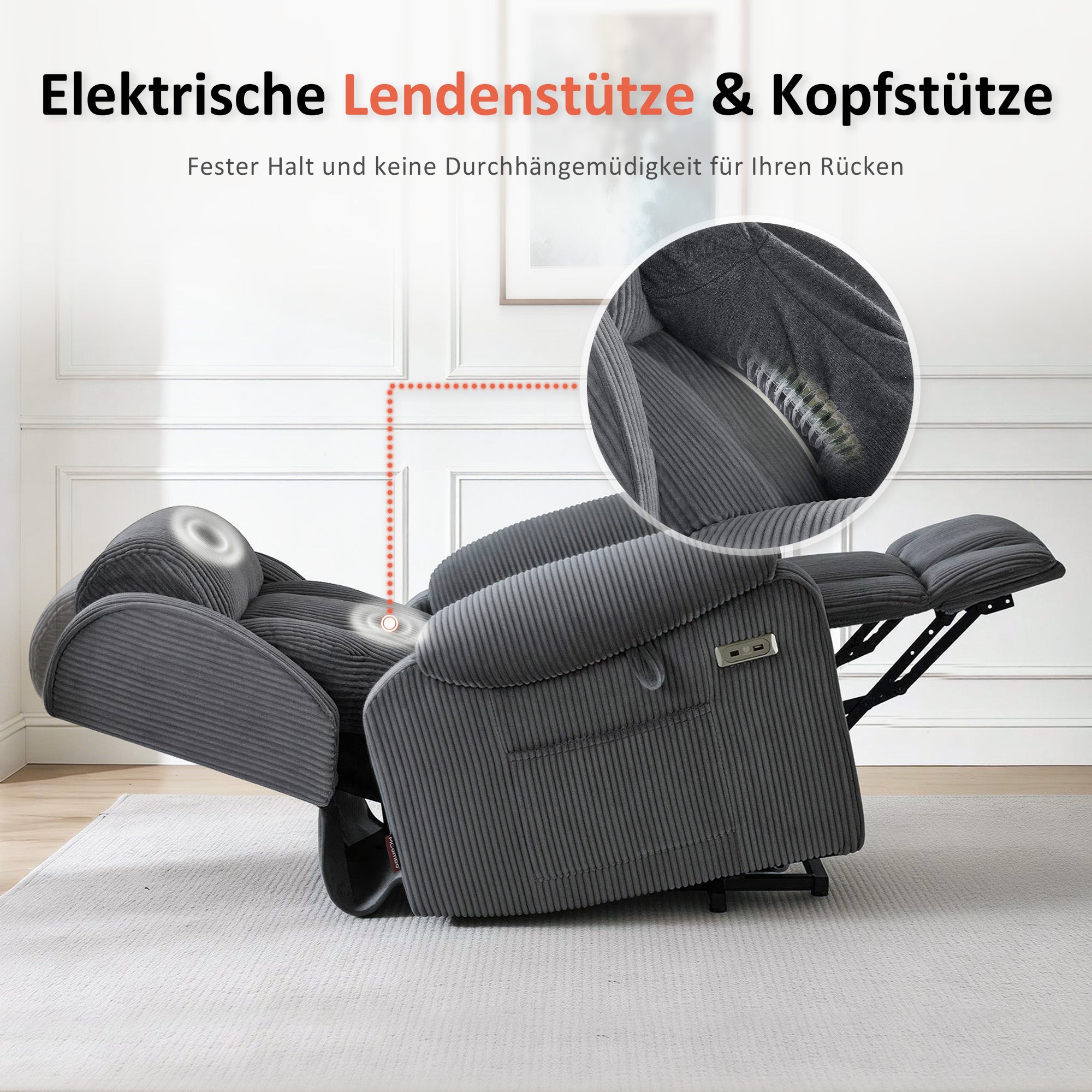 M MCombo 4-Motoren-Fernsehsessel mit Aufstehhilfe Elektrisch, Elektrische Lenden- & Kopfstütze 165°Zero-Gravity Sessel mit Aufstehhilfe, Massage & Heizung 7558