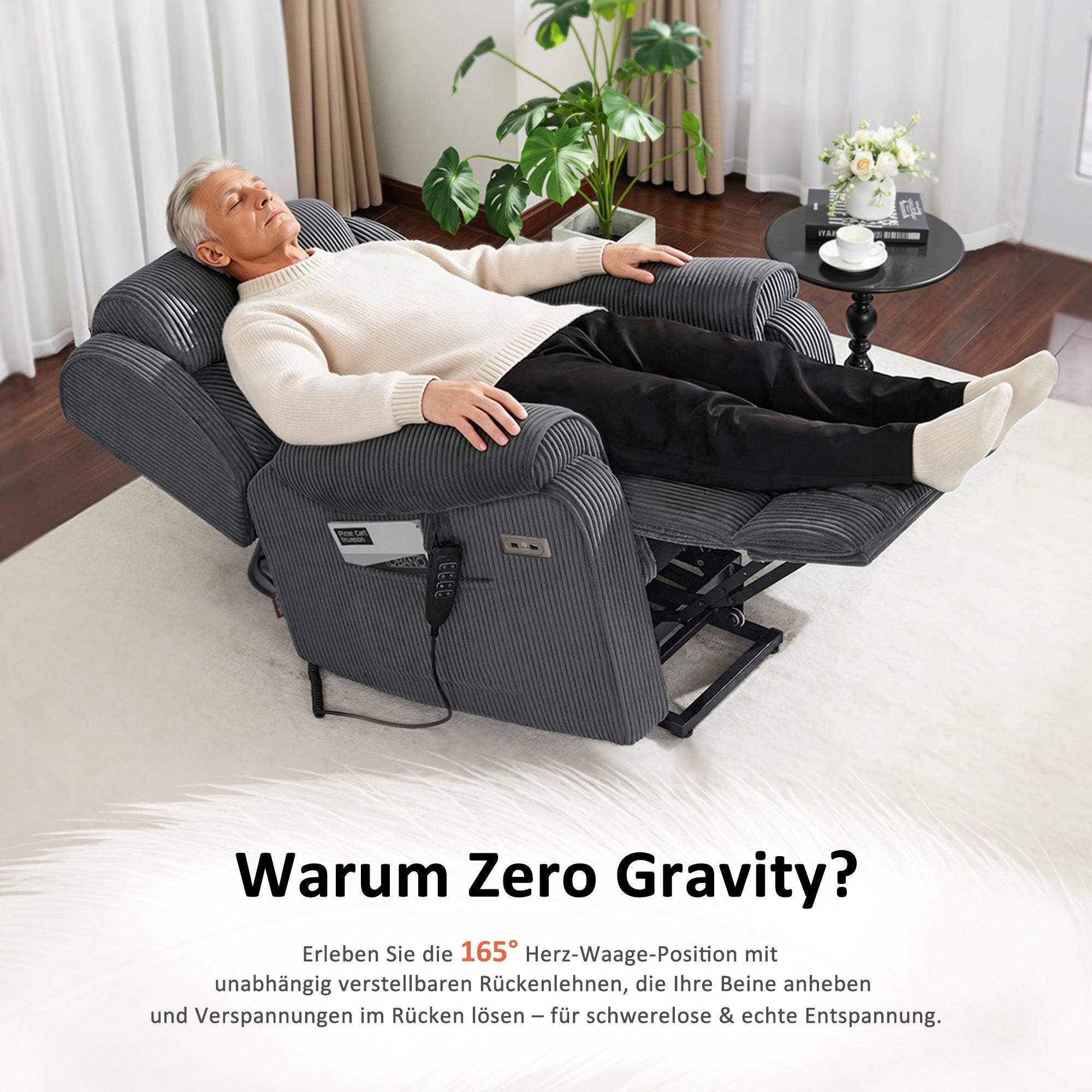 M MCombo 4-Motoren-Fernsehsessel mit Aufstehhilfe Elektrisch, Elektrische Lenden- & Kopfstütze 165°Zero-Gravity Sessel mit Aufstehhilfe, Massage & Heizung 7558