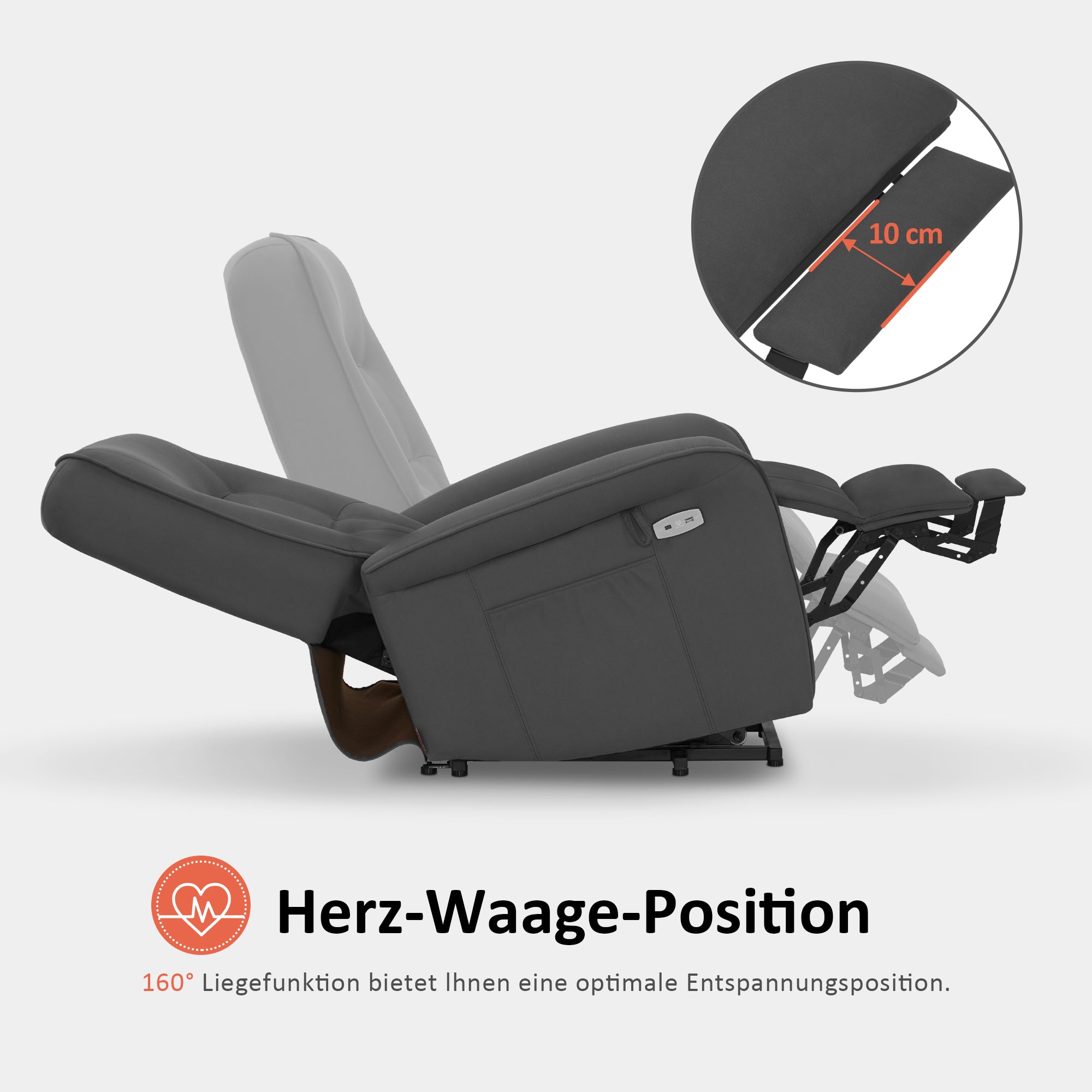 M MCombo Fernsehsessel mit Aufstehhilfe Elektrisch 2 Motoren, mit Massage & Heizung, Relaxsessel mit Liegefunktion bis 160°Vollschaum-Sitzkissen 7584 (Mikrofaser, Grau)