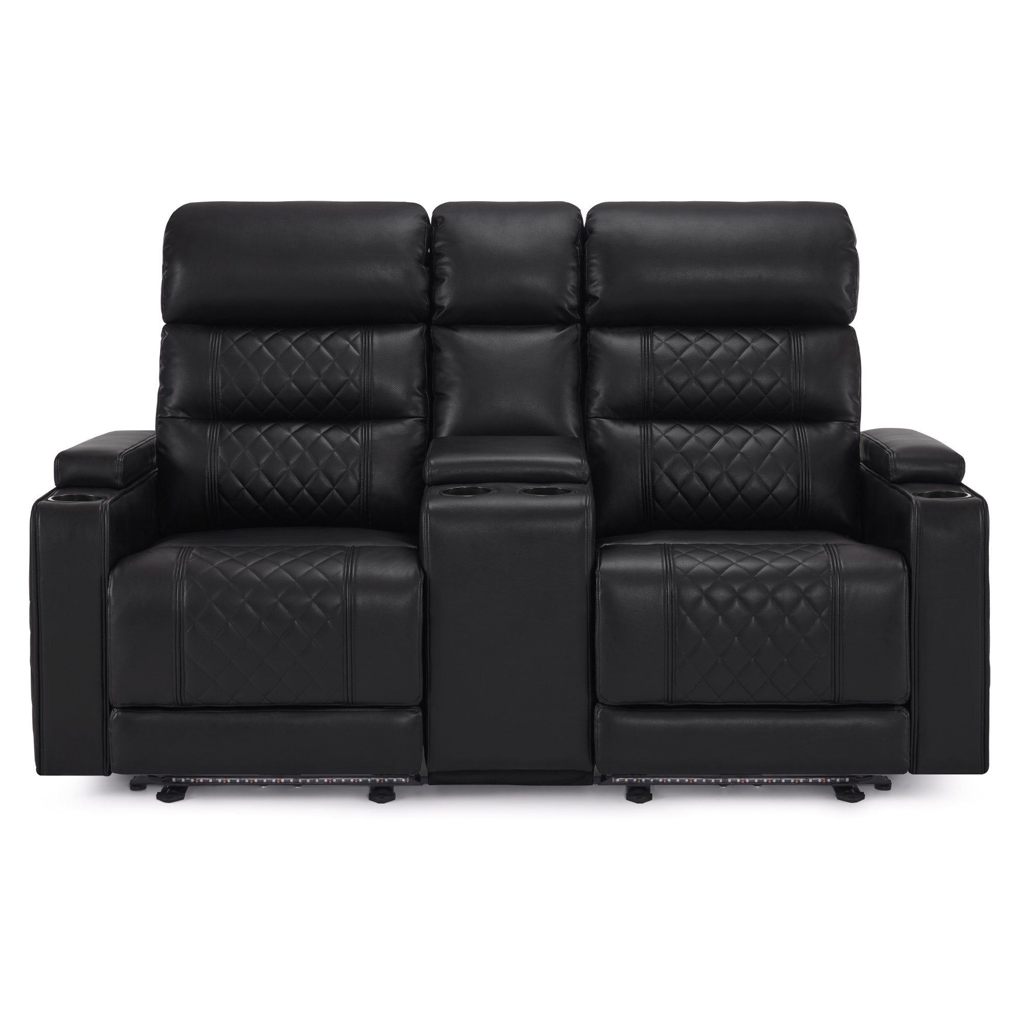 M MCombo console for 2-seater cinema chairs 7705, with storage space & cup holder, sofa accessory, spare part for TV chair 7705CA (faux leather, black)