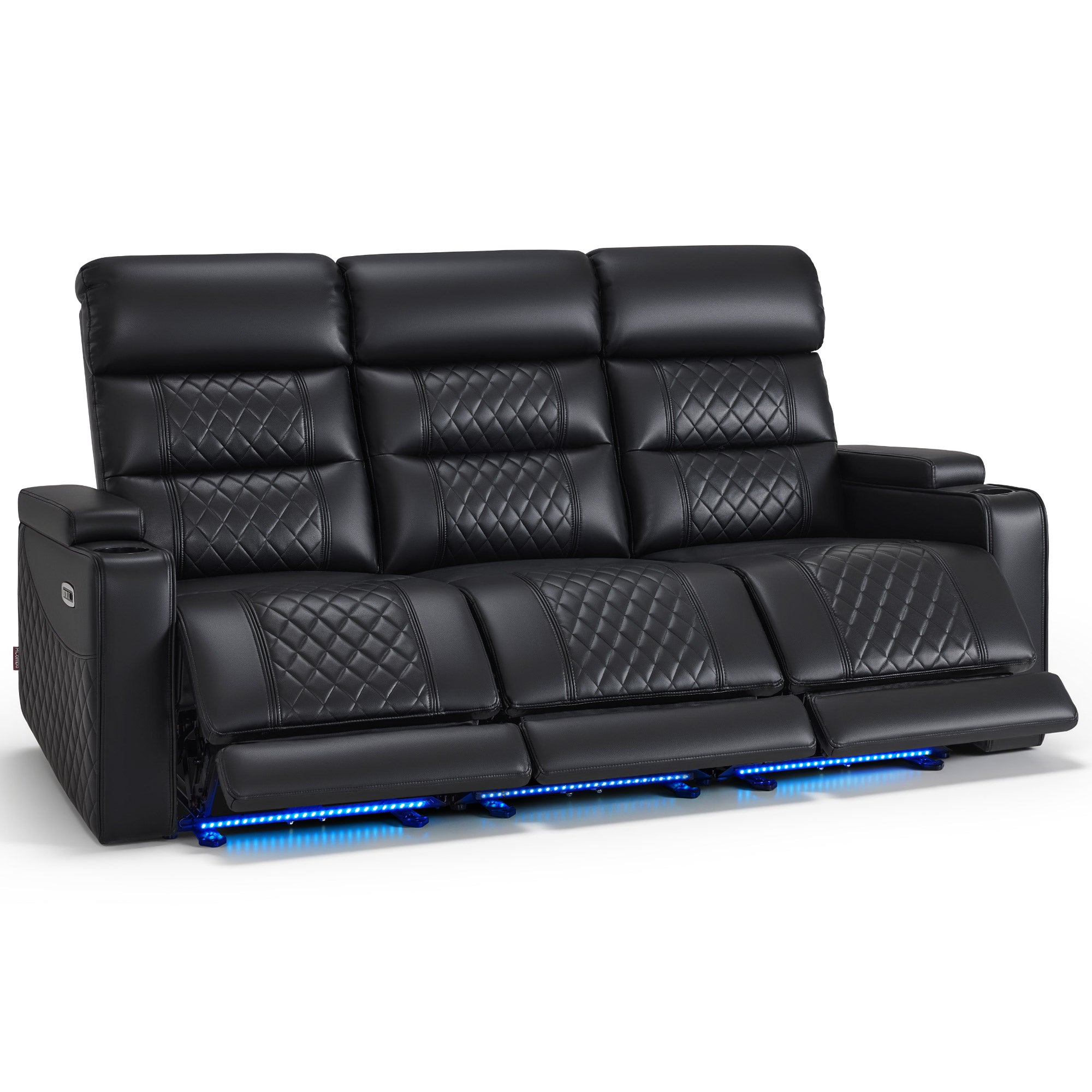 M MCombo 1-Sitzer/2-Sitzer/3-Sitzer Fernsehsessel Elektrisch Verstellbar, Zero-Gravity-Kinosessel mit LED, Verstellbare Kopfstütze, 35D Vollschaum-Sitzkissen 7759/7705 (Schwarz)