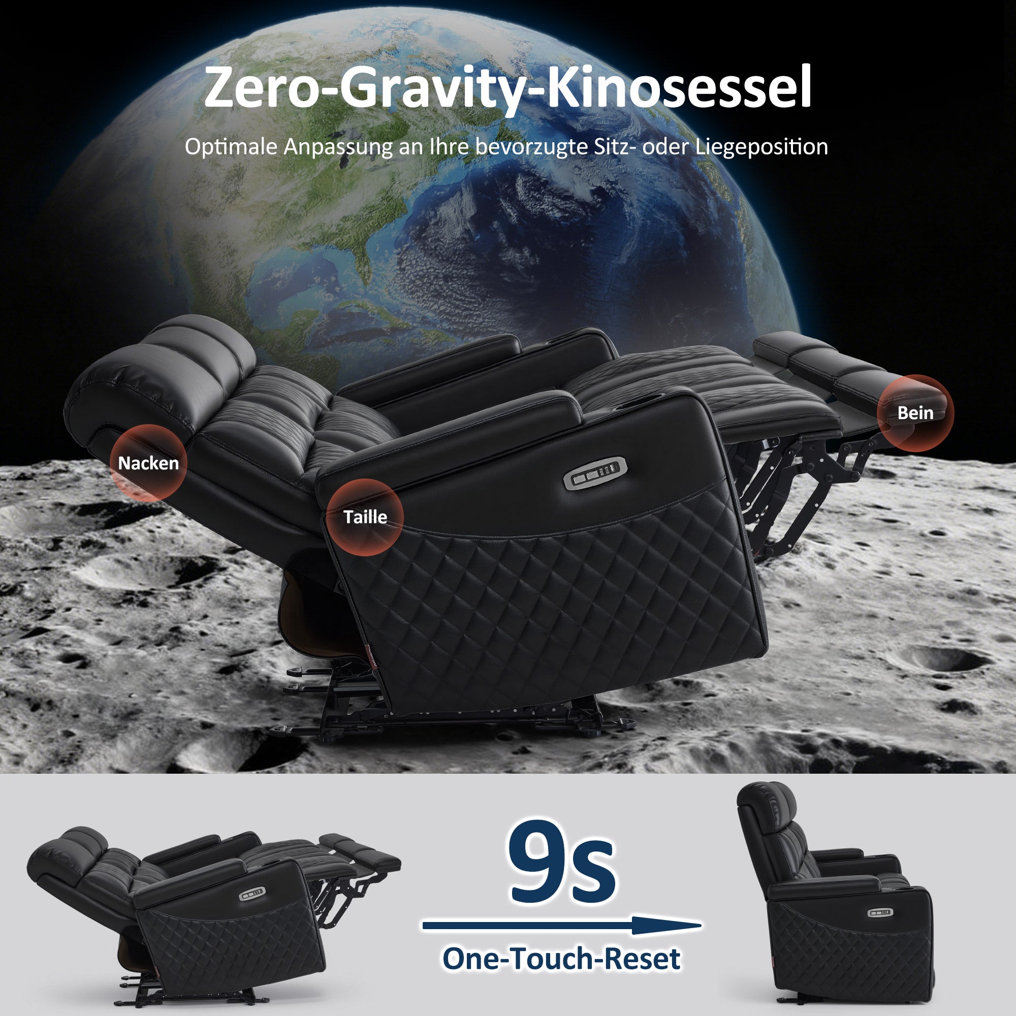 M MCombo 1-Sitzer/2-Sitzer/3-Sitzer Fernsehsessel Elektrisch Verstellbar, Zero-Gravity-Kinosessel mit LED, Verstellbare Kopfstütze, 35D Vollschaum-Sitzkissen 7759/7705 (Schwarz)